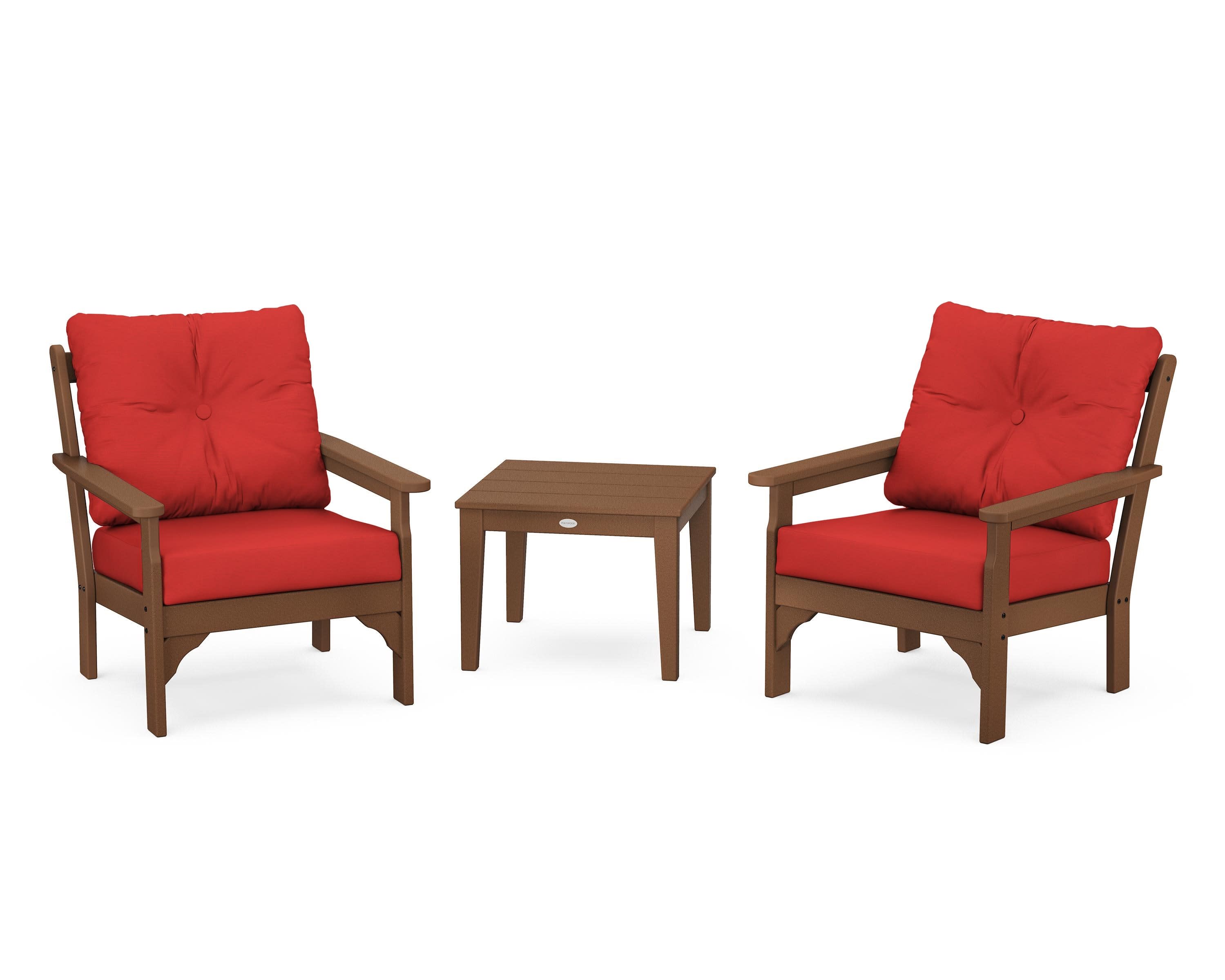 Vineyard 3-Piece Deep Seating Set in Teak / Crimson Linen