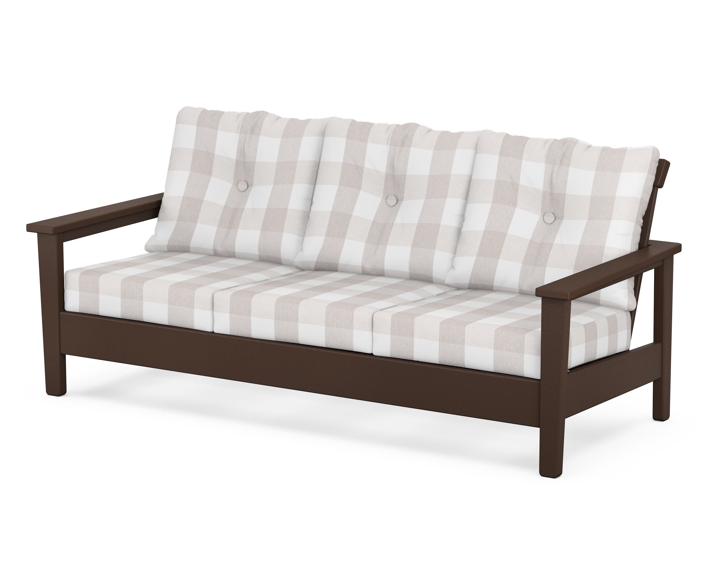 Prescott Deep Seating Sofa in Mahogany / Buffalo Plaid Dune Burlap
