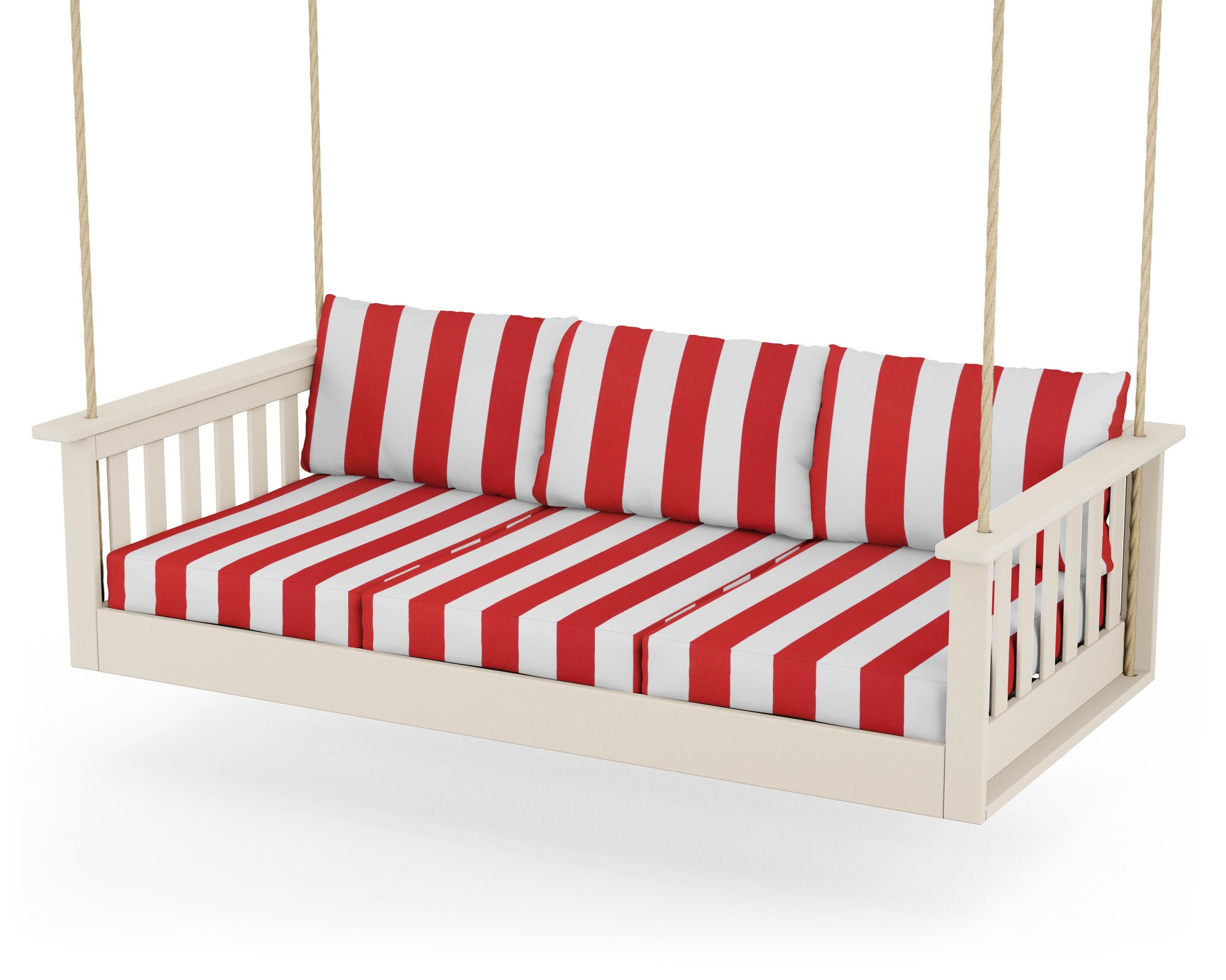 Vineyard Daybed Swing in Sand / Cabana Stripe Crimson