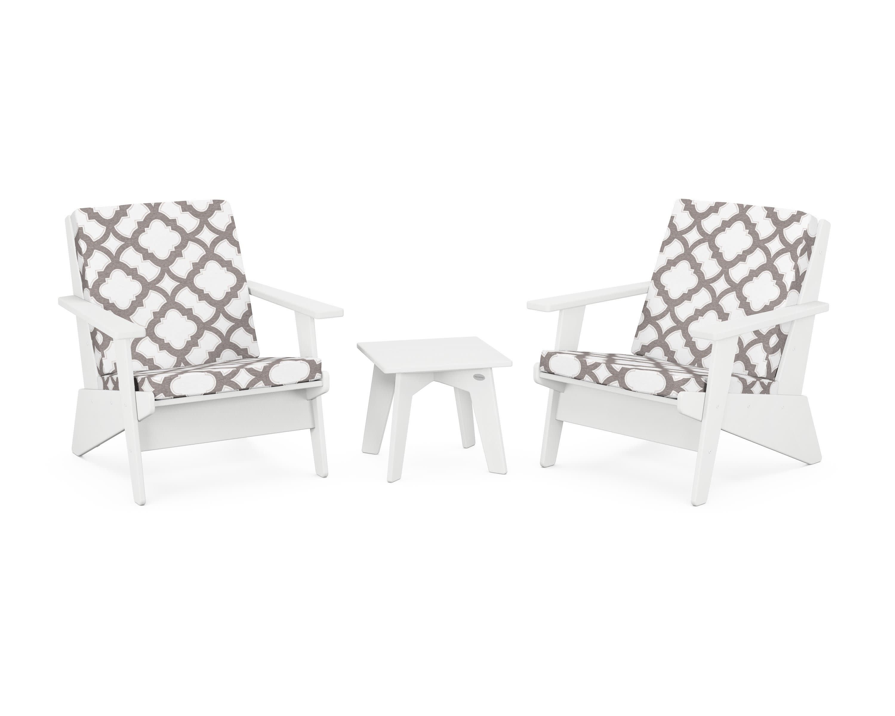 Riviera Modern Lounge 3-Piece Set in White / Trellis Grey Mist