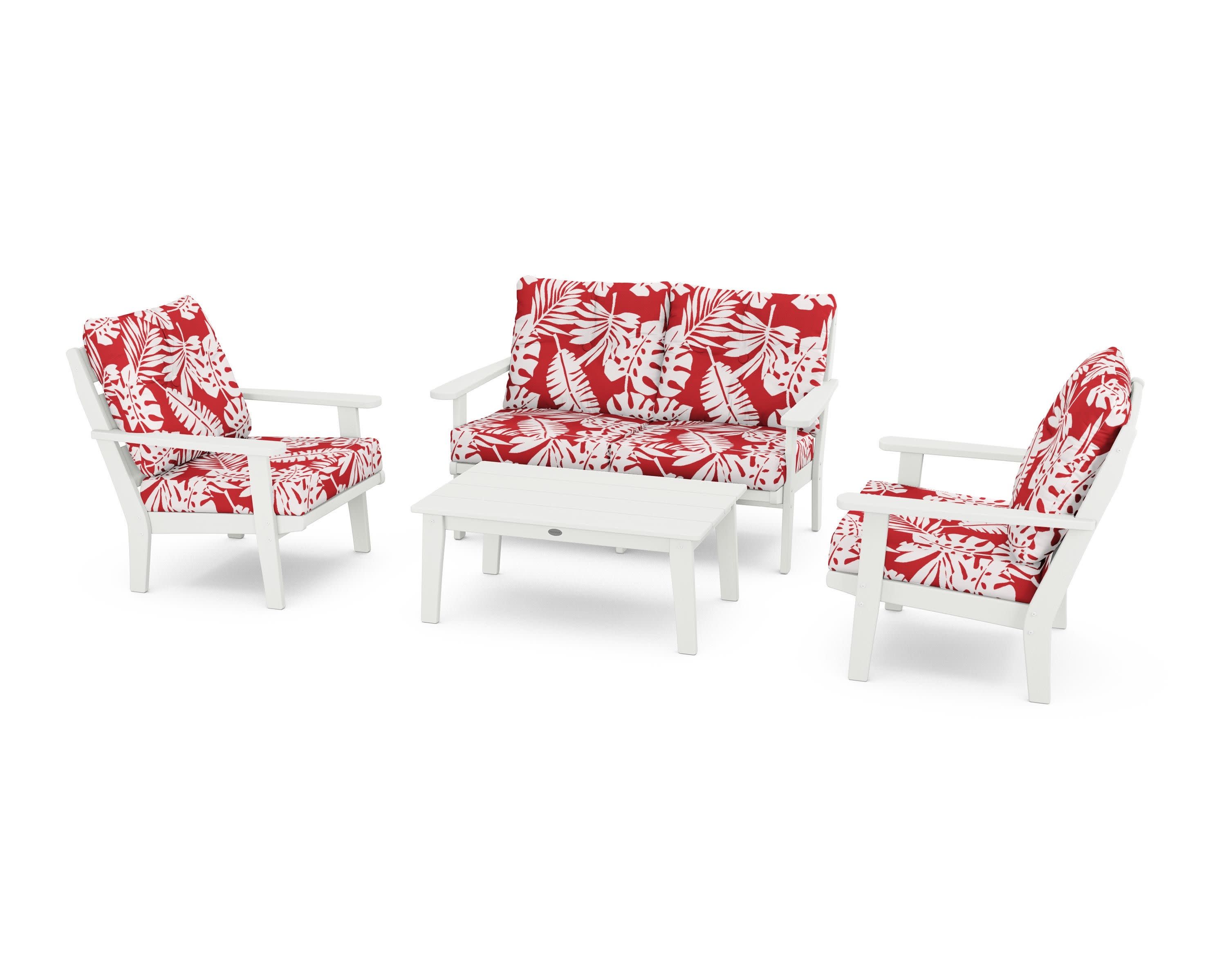 Lakeside 4-Piece Deep Seating Set in Vintage White / Leaf Crimson