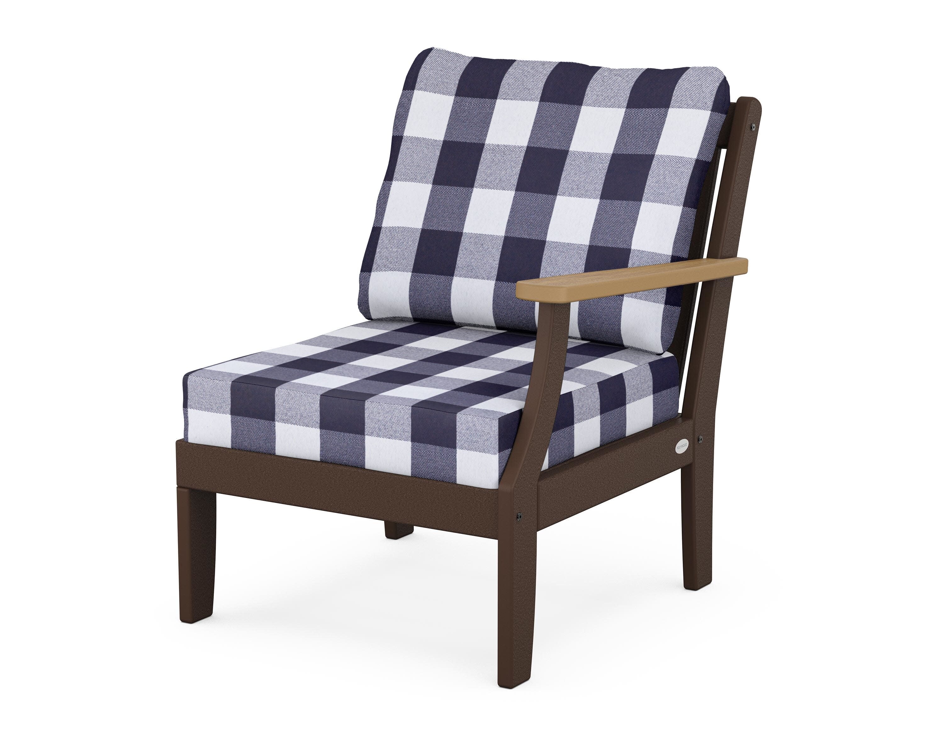 Braxton Modular Right Arm Chair in Mahogany / Natural / Buffalo Plaid Navy