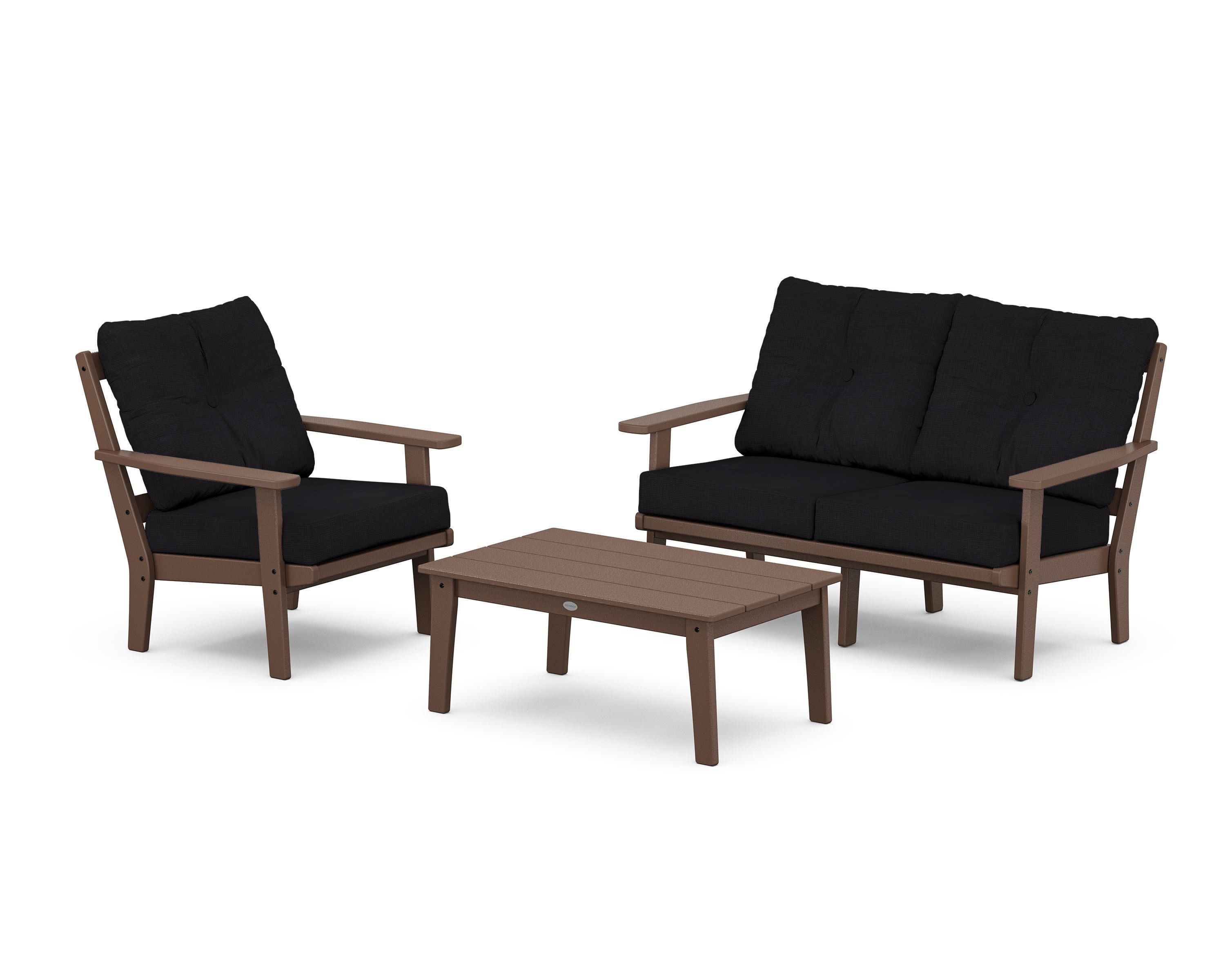 Oxford 3-Piece Deep Seating Set with Loveseat in Mahogany / Midnight Linen