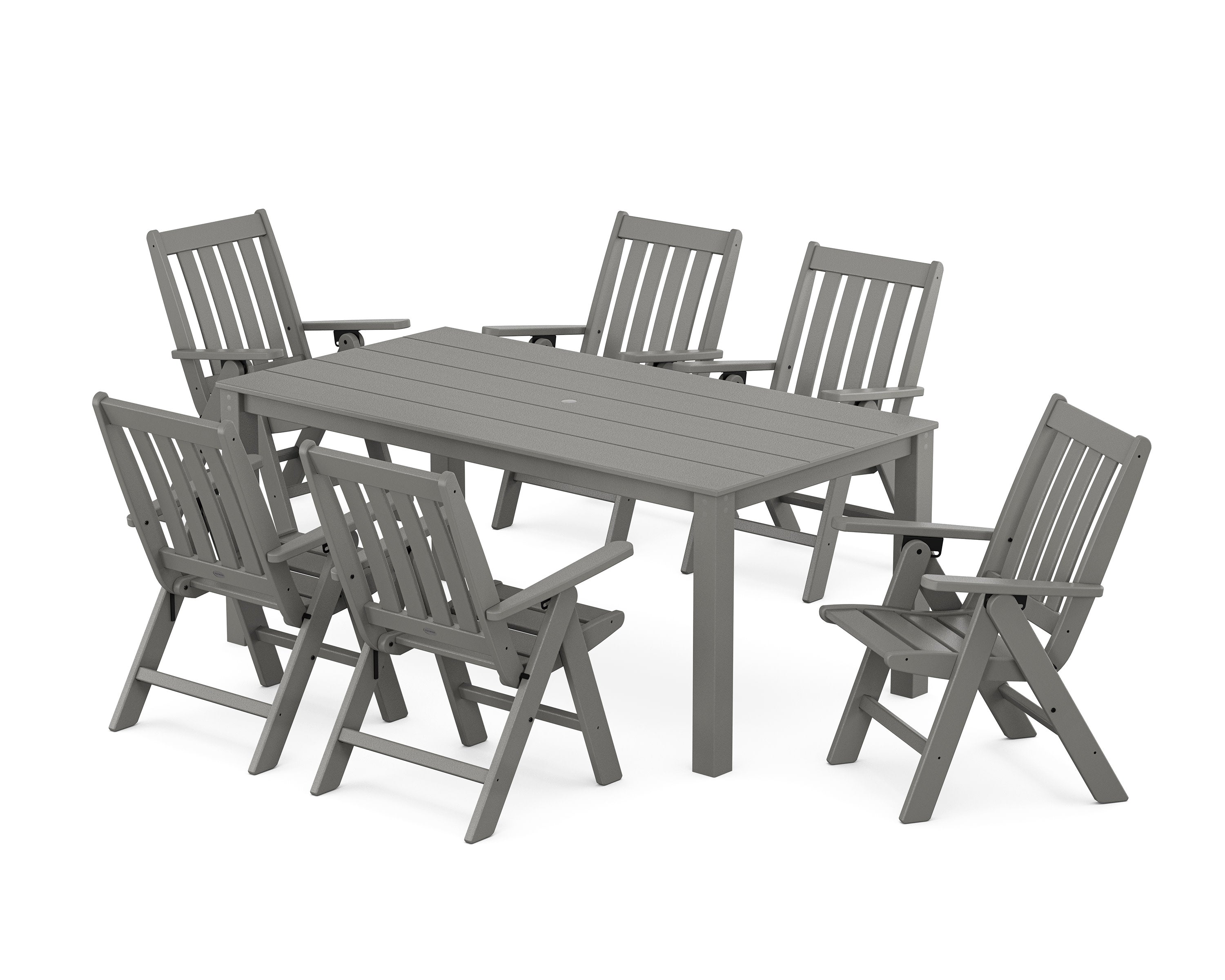 Vineyard Folding Chair 7-Piece Parsons Dining Set in Slate Grey
