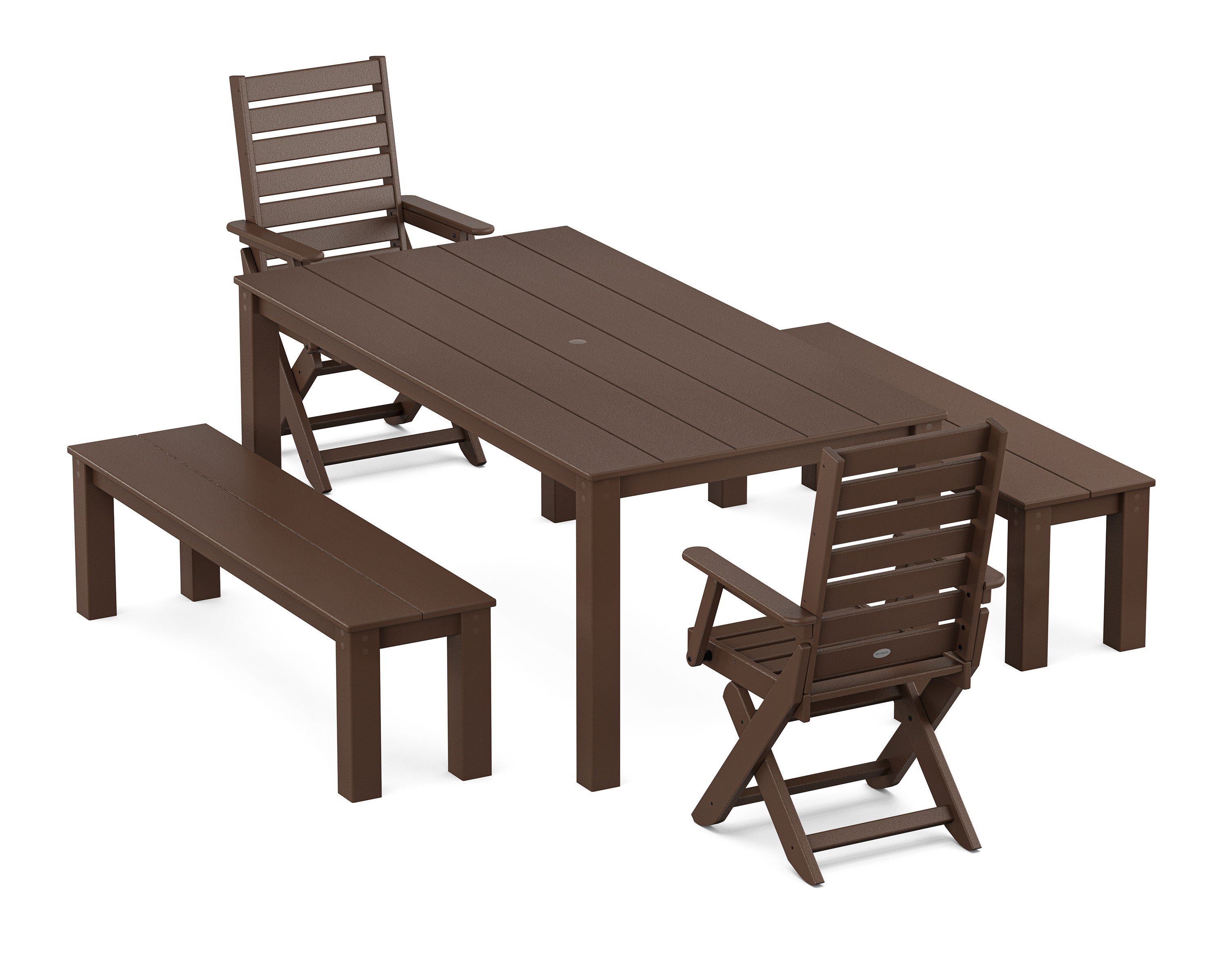 Captain Folding Chair 5-Piece Parsons Dining Set with Benches in Mahogany