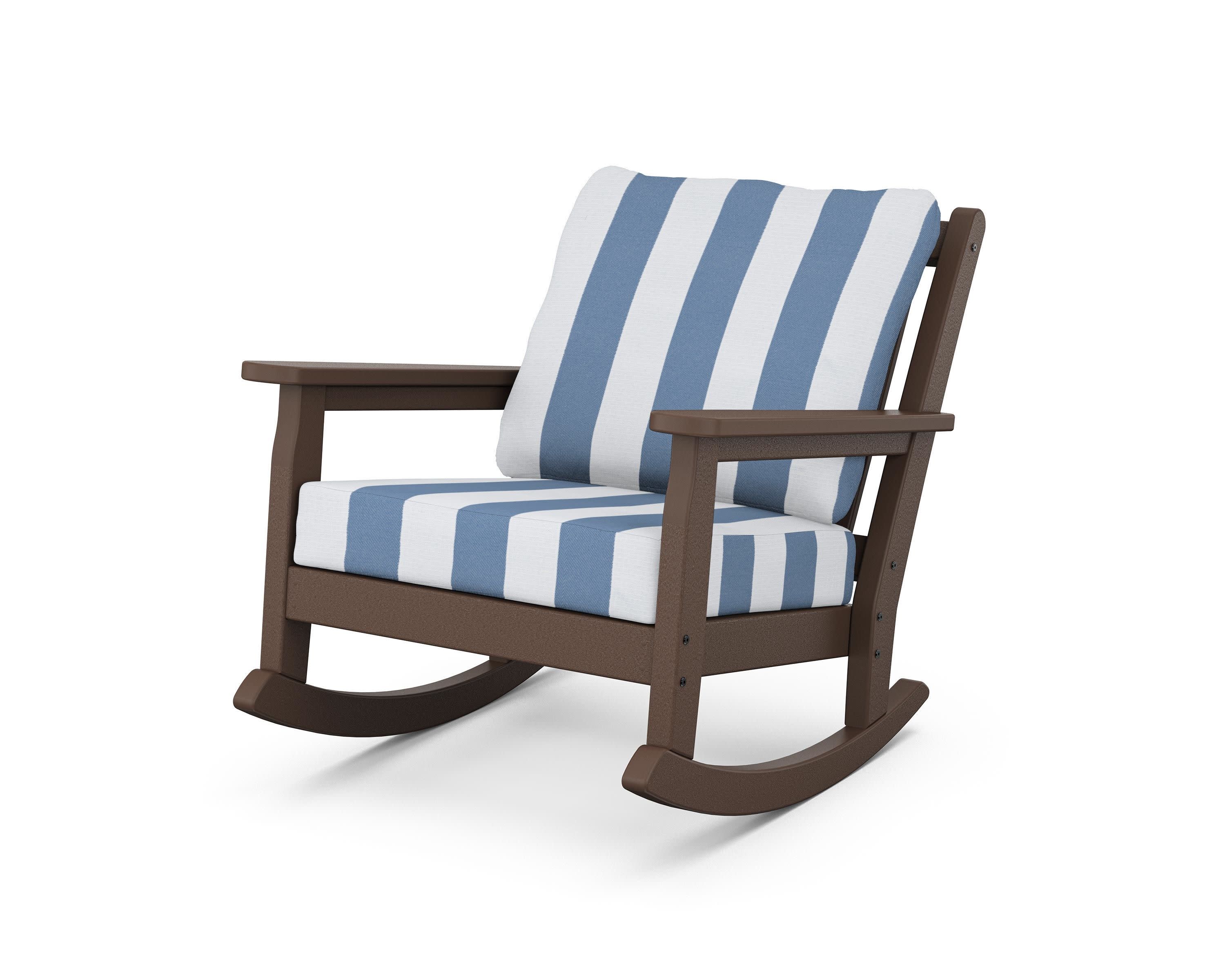 Chippendale Deep Seating Rocking Chair in Mahogany / Cabana Stripe Sky Blue