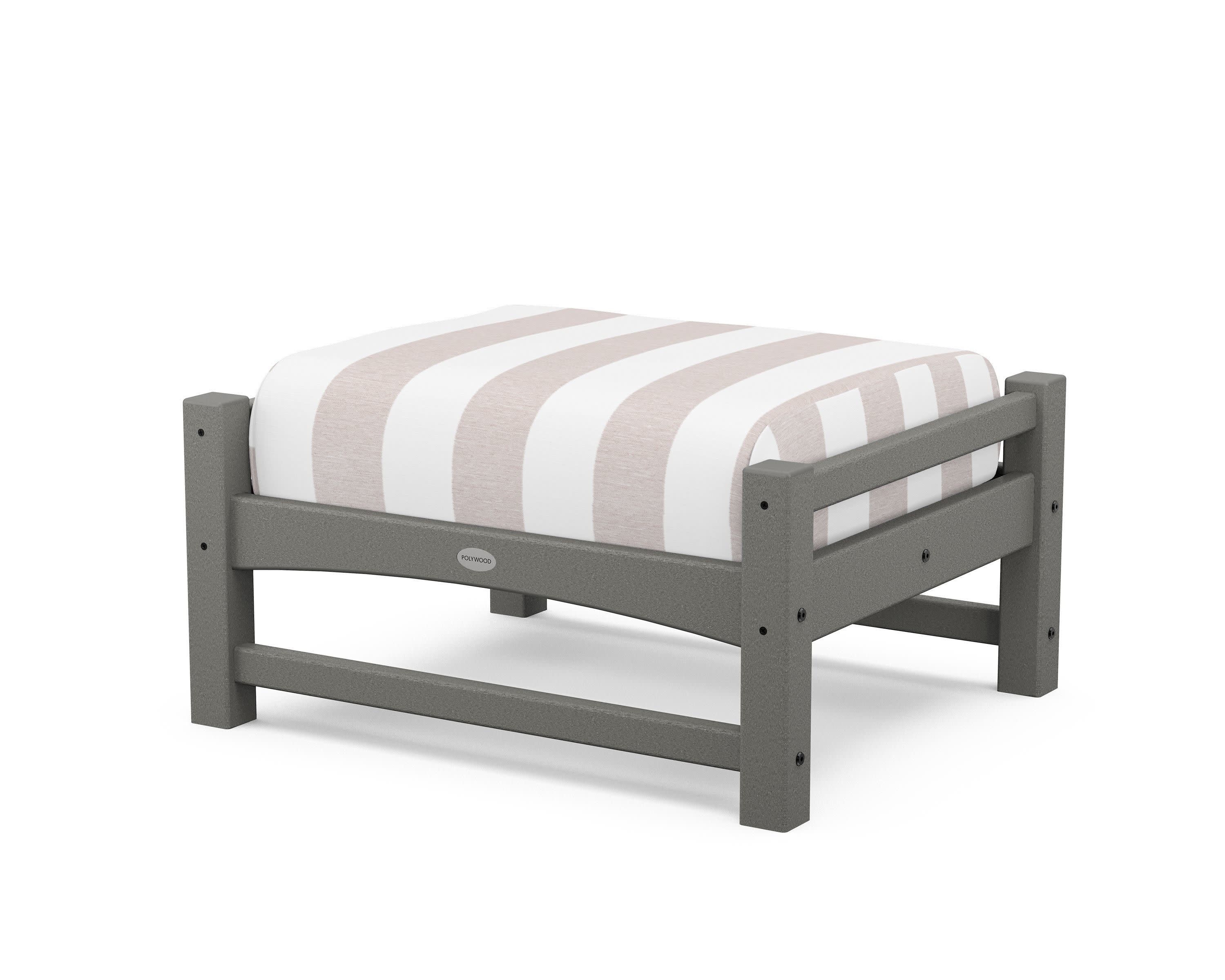 Club Ottoman in Slate Grey / Cabana Stripe Dune Burlap