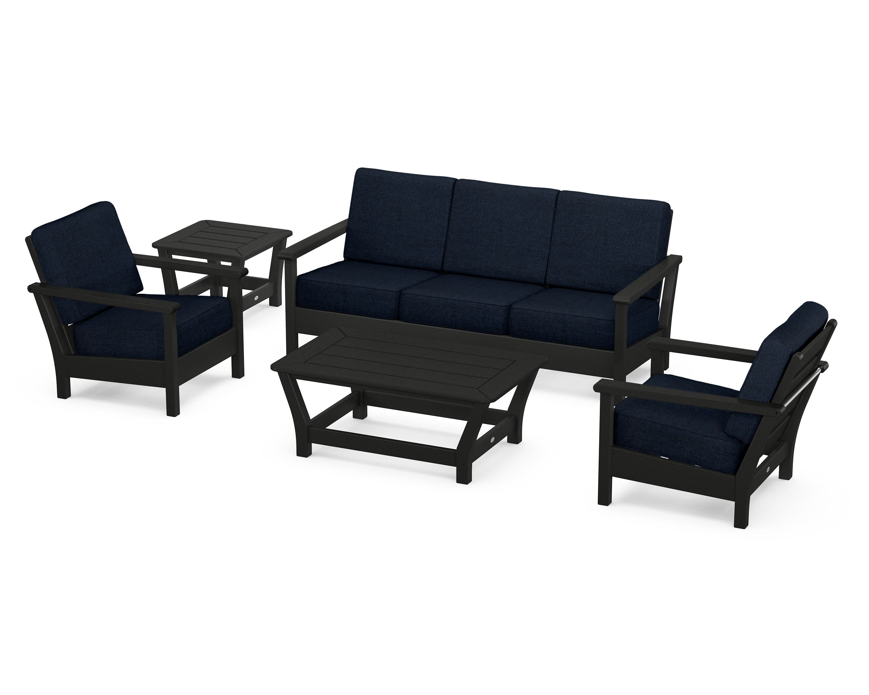 Harbour 5-Piece Deep Seating Set in Black / Marine Indigo