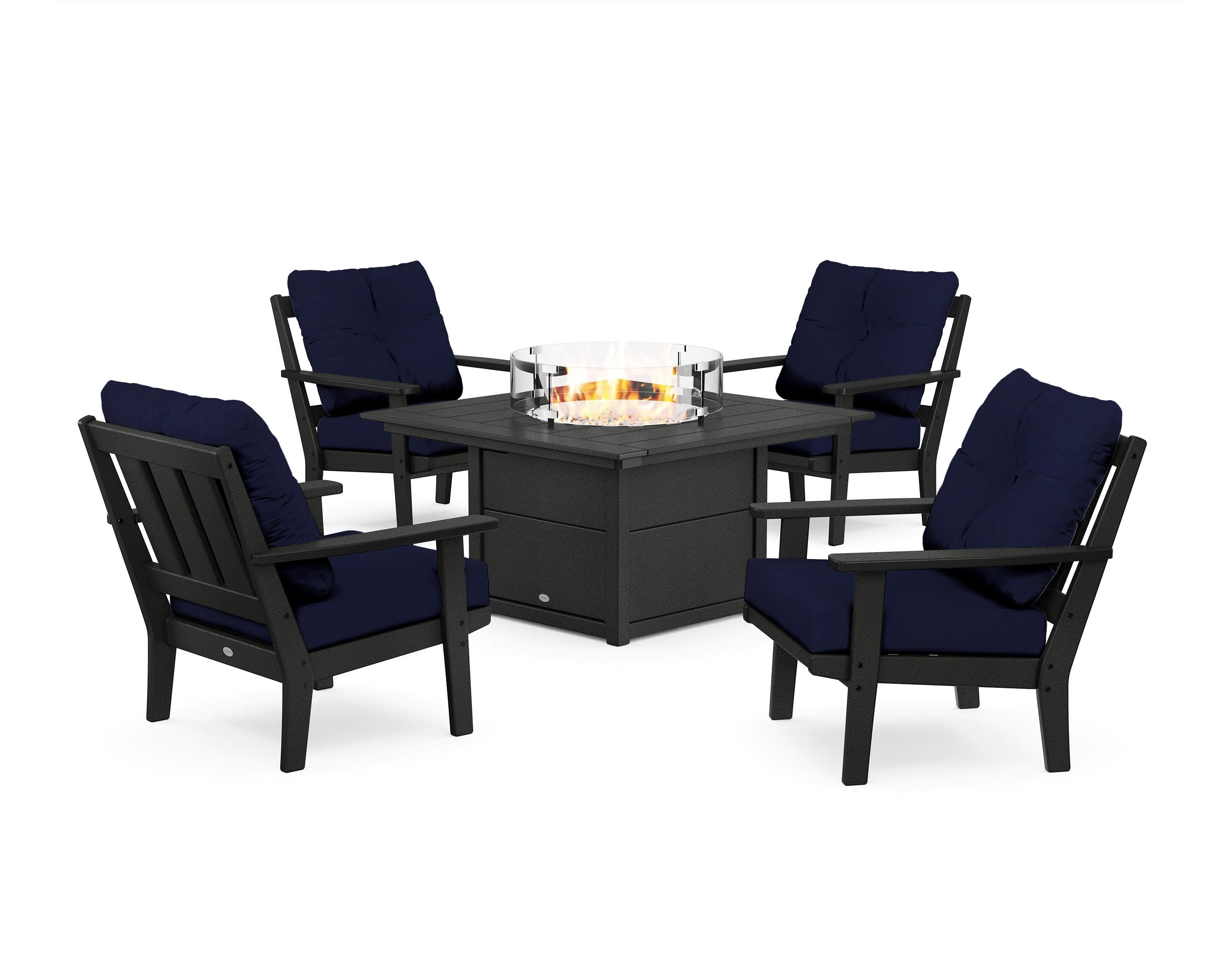 Oxford 5-Piece Deep Seating Set with Fire Pit Table in Black / Navy
