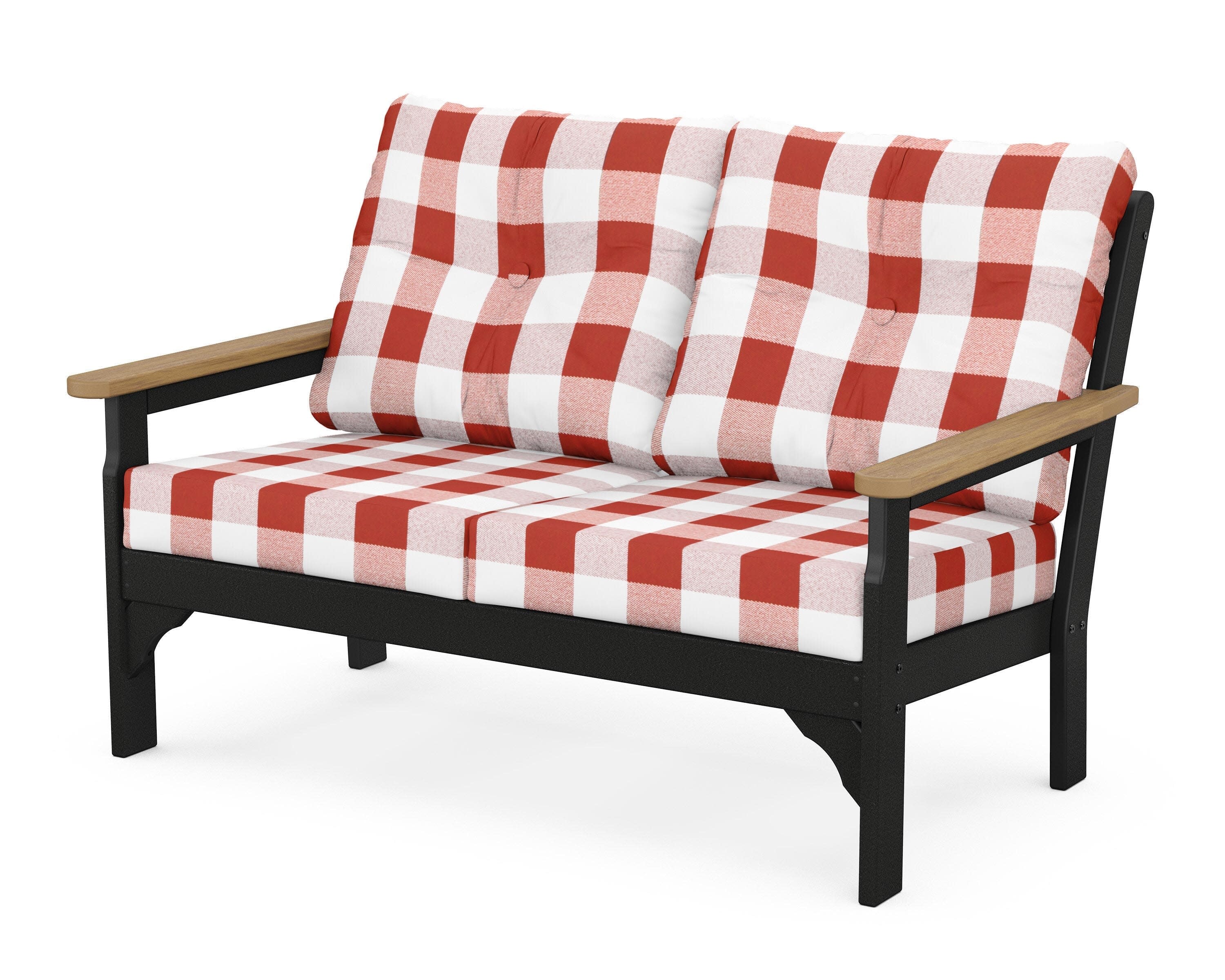 Vineyard Deep Seating Loveseat in Black / Natural / Buffalo Plaid Crimson