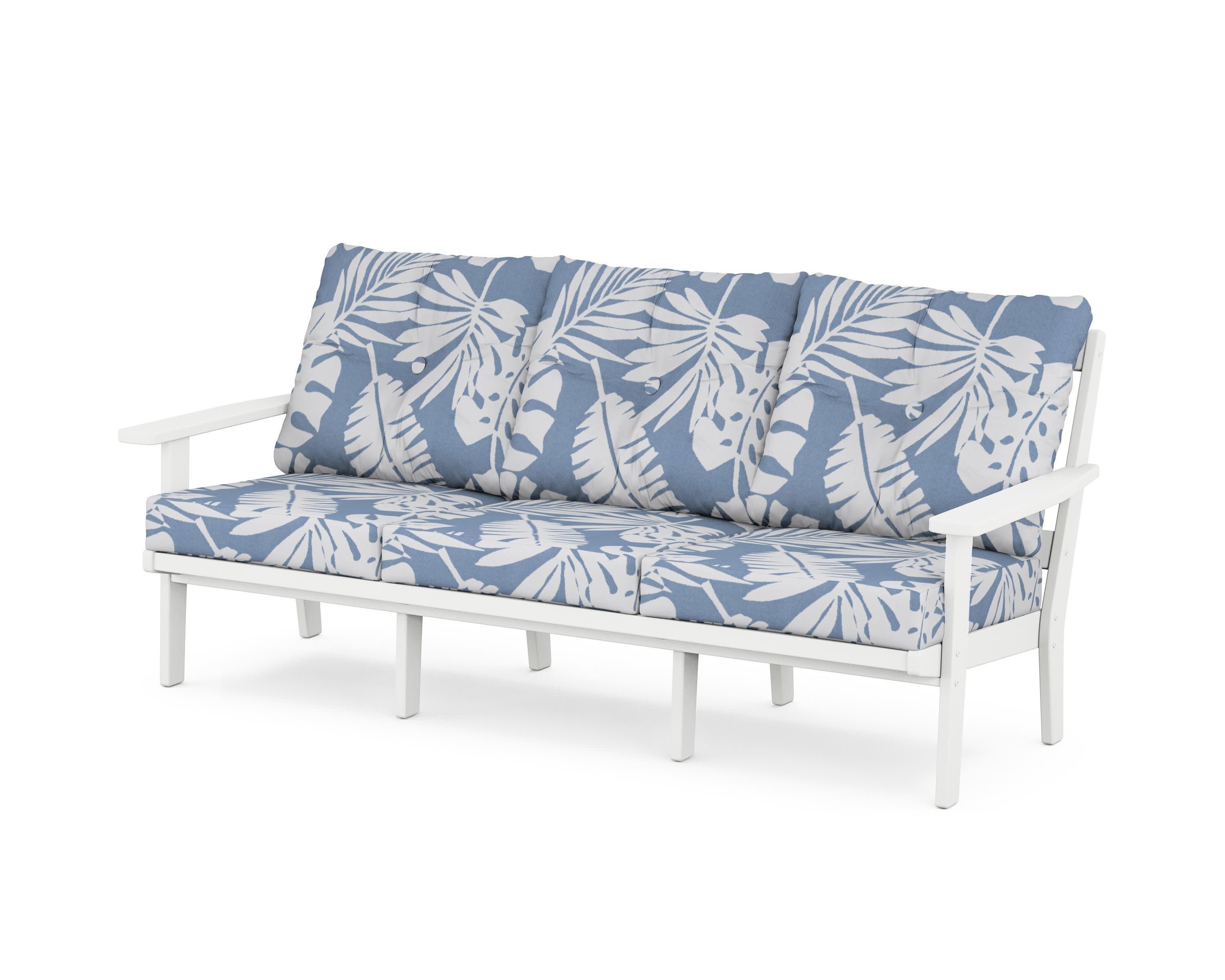 PrairieDeep Seating Sofa in White / Leaf Sky Blue
