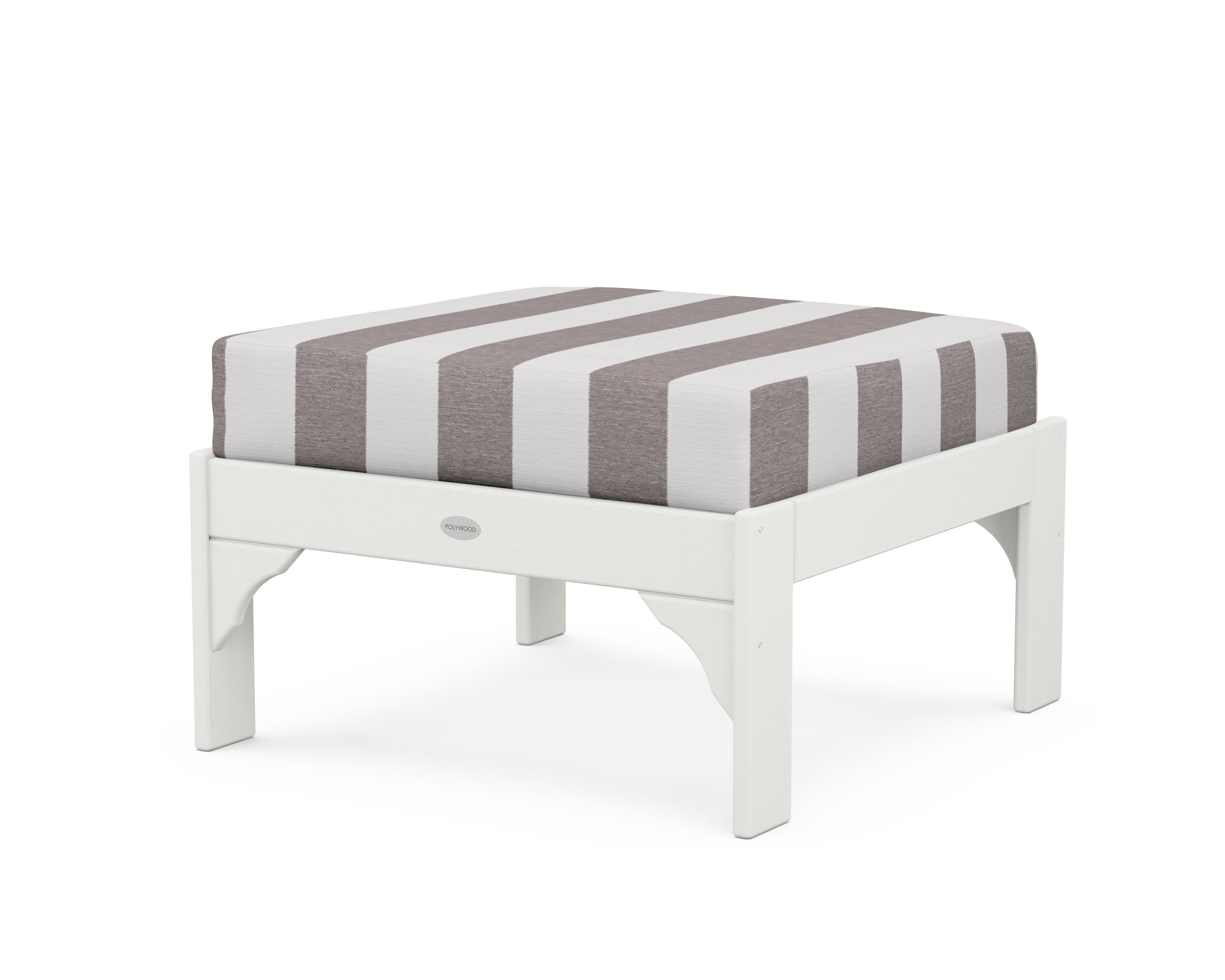 Vineyard Deep Seating Ottoman in Vintage White / Cabana Stripe Grey Mist