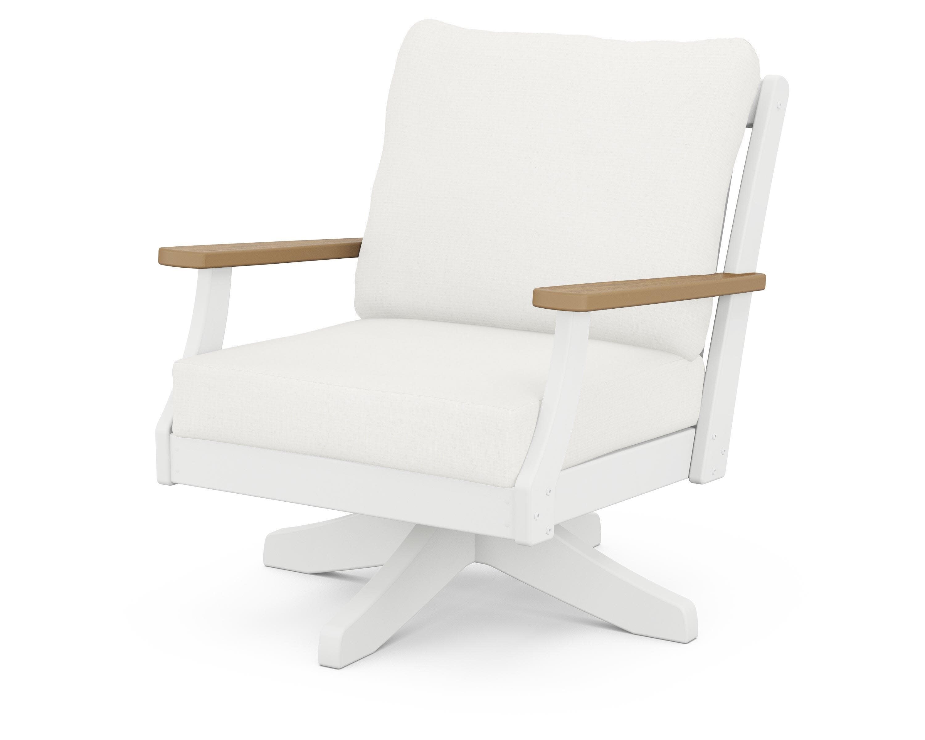 Braxton Deep Seating Swivel Chair in White / Natural / Natural Linen