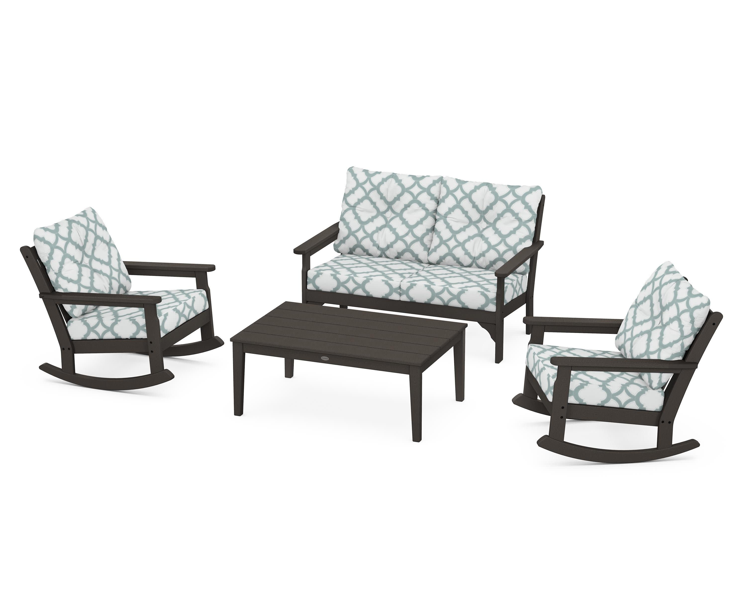 Vineyard 4-Piece Deep Seating Rocking Chair Set in Vintage Coffee / Trellis Glacier Spa