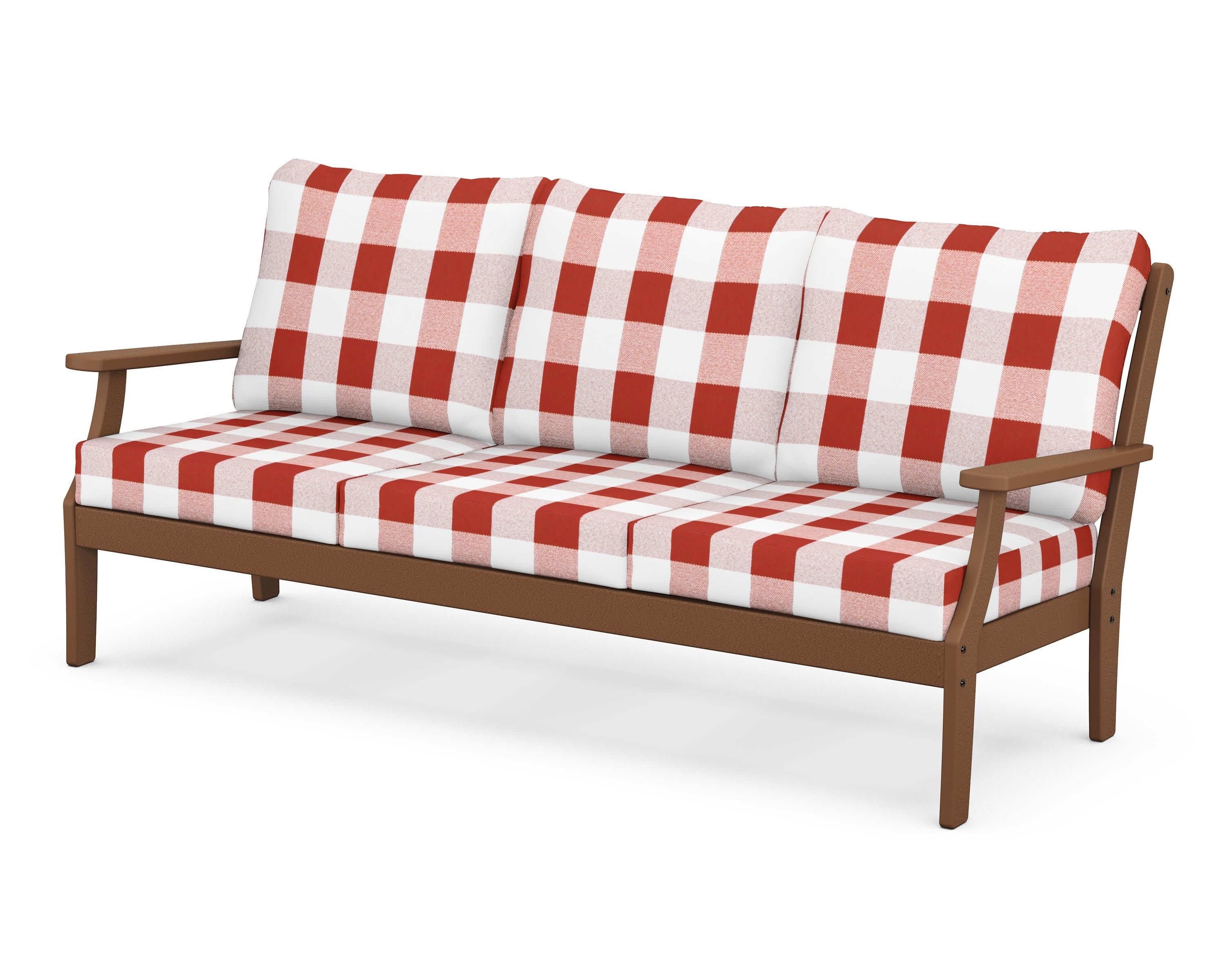 Braxton Deep Seating Sofa in Teak / Buffalo Plaid Crimson