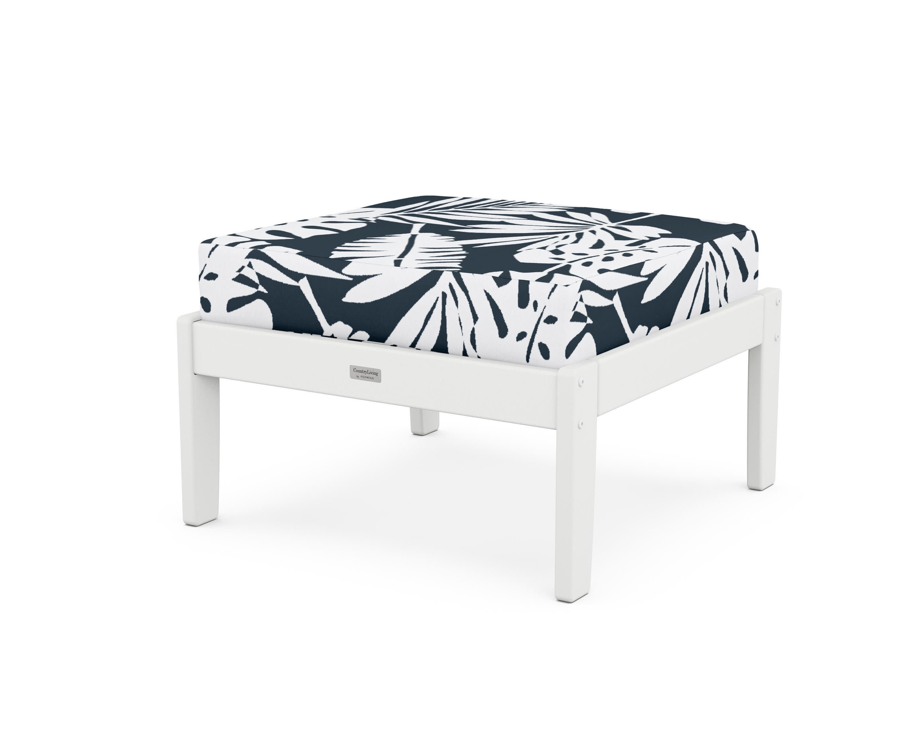 Cottage Deep Seating Ottoman in White / Leaf Marine Indigo