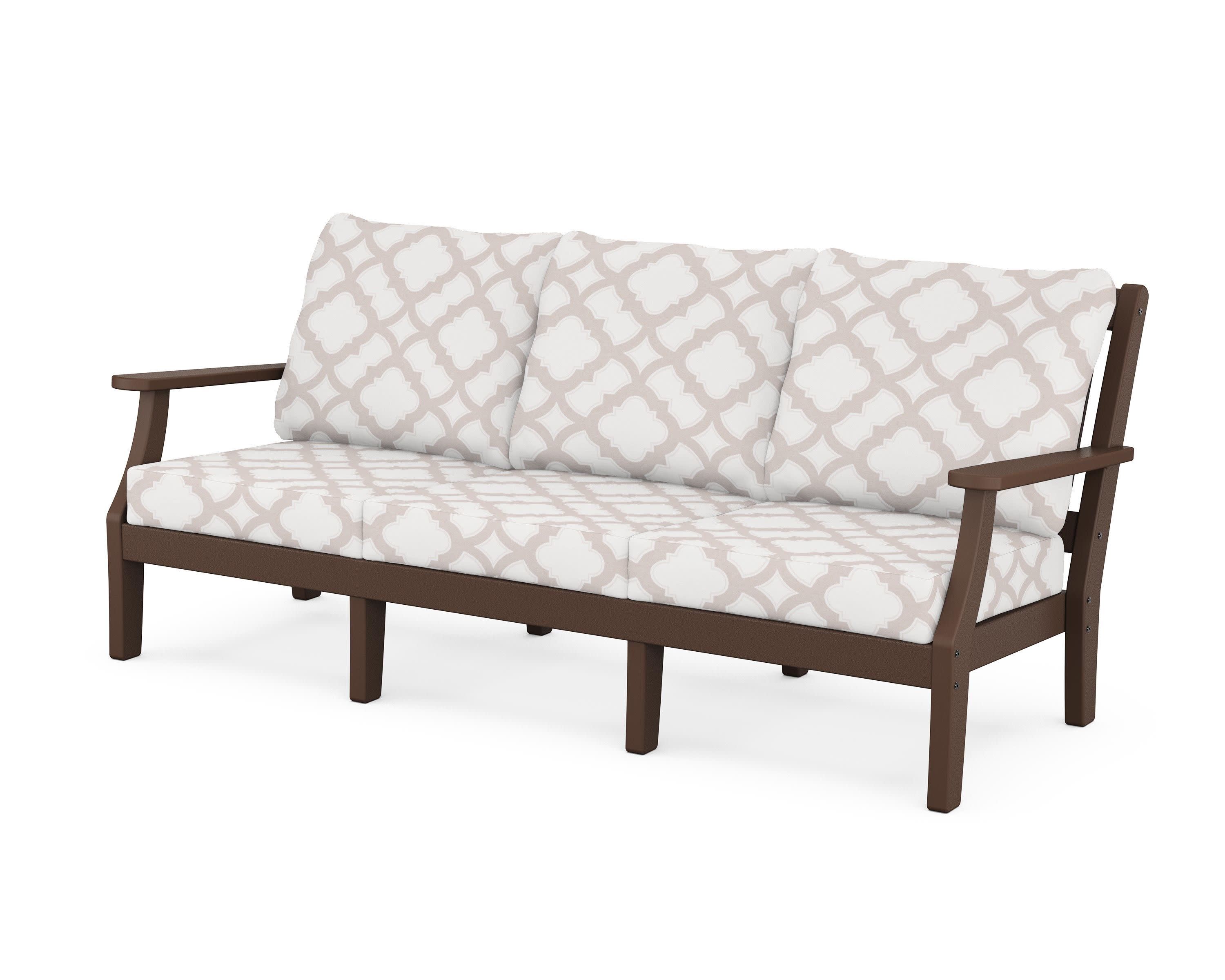 Chinoiserie Deep Seating Sofa in Mahogany / Trellis Dune Burlap