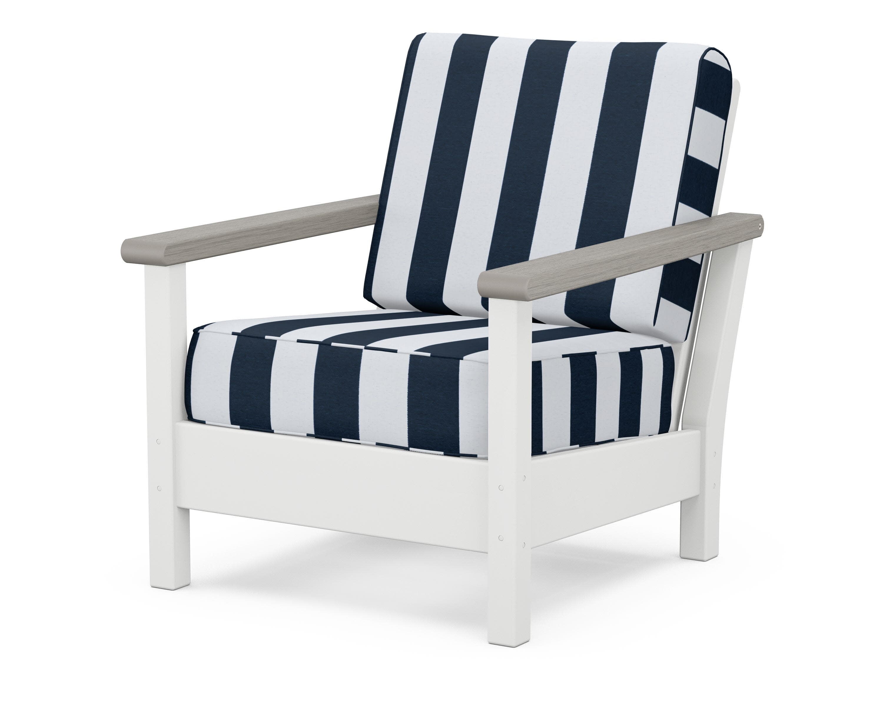 Harbour Deep Seating Chair in White / Driftwood / Cabana Stripe Marine Indigo