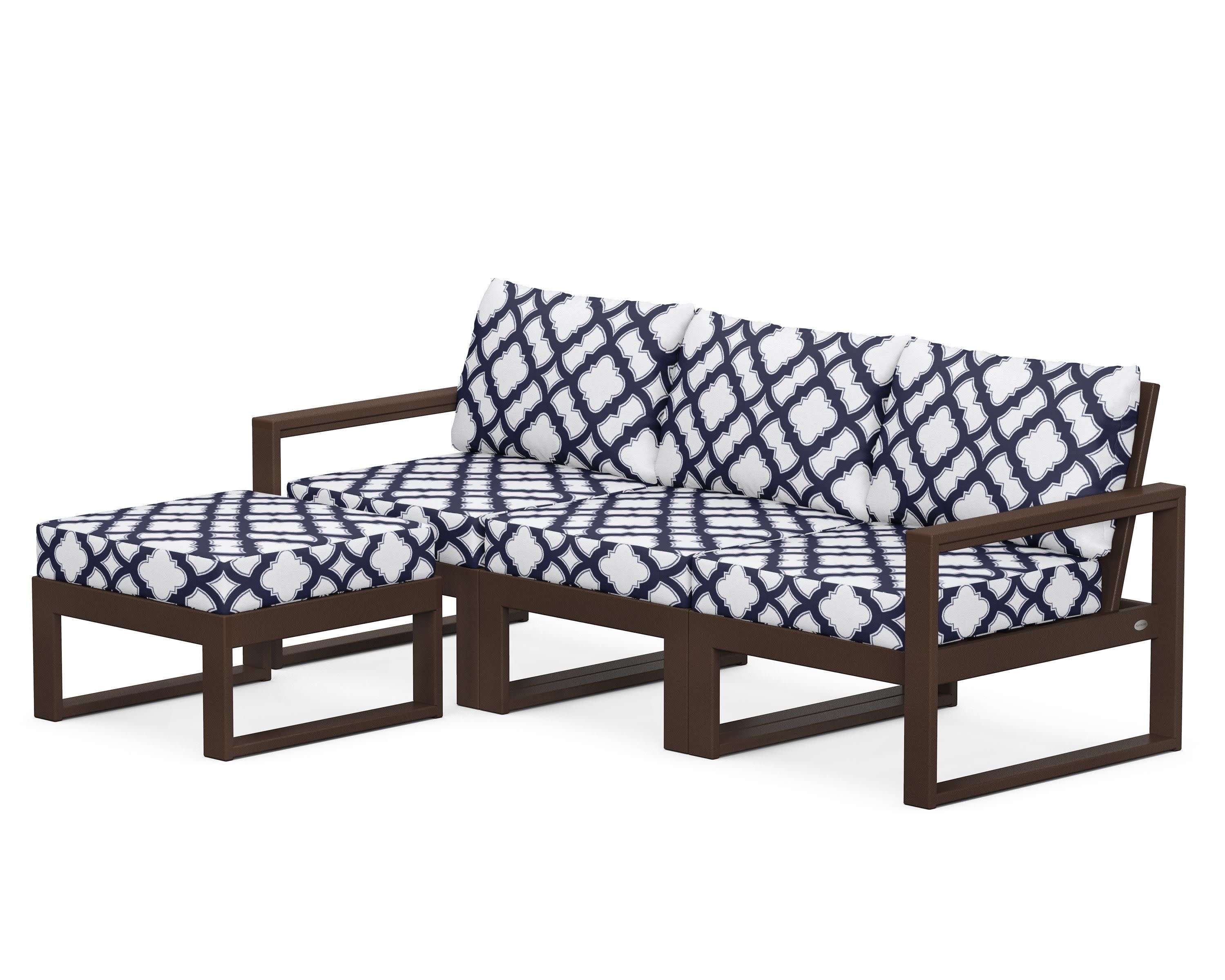 EDGE 4-Piece Modular Deep Seating Set with Ottoman in Mahogany / Trellis Navy