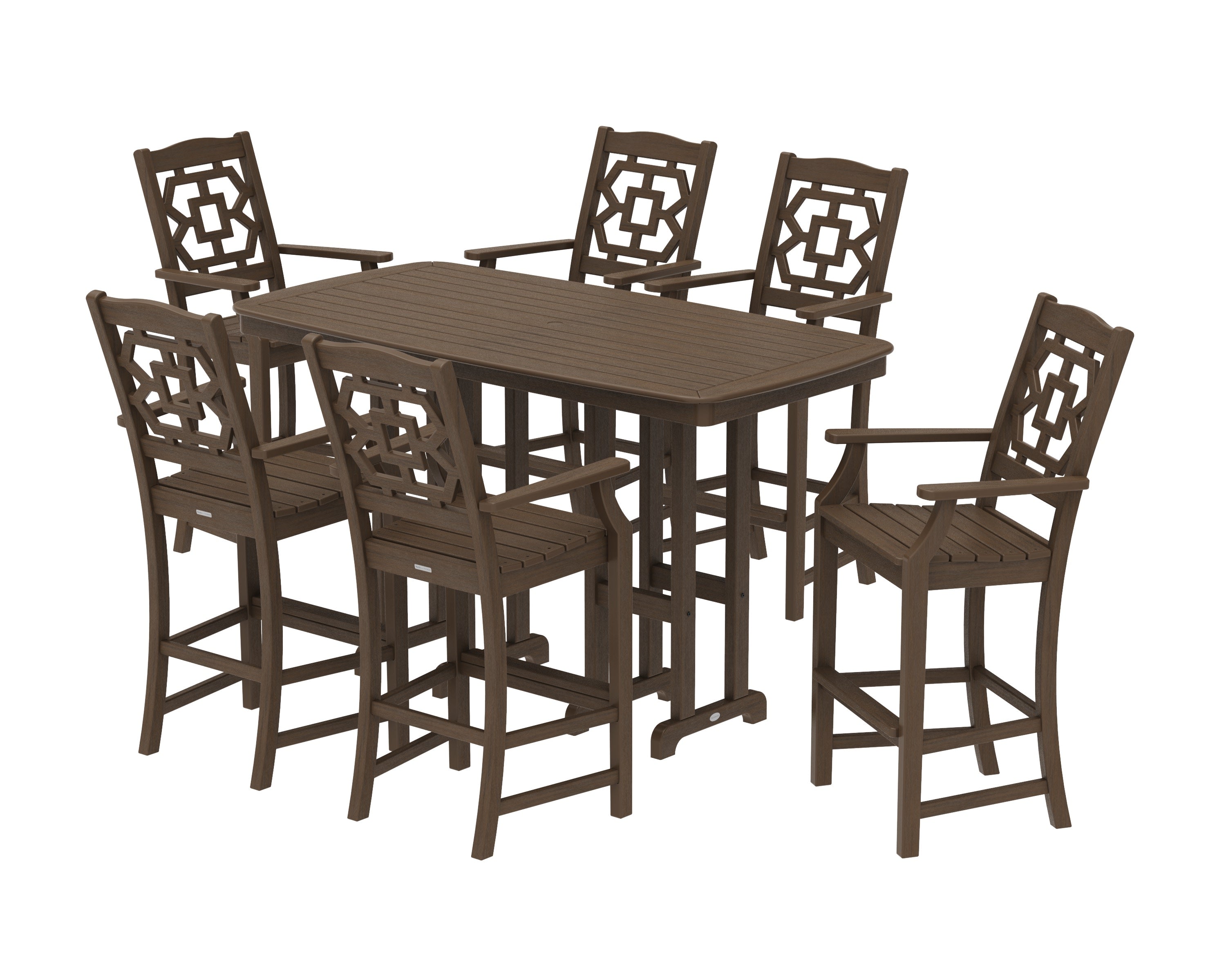 Chinoiserie Arm Chair 7-Piece Bar Set in Kona