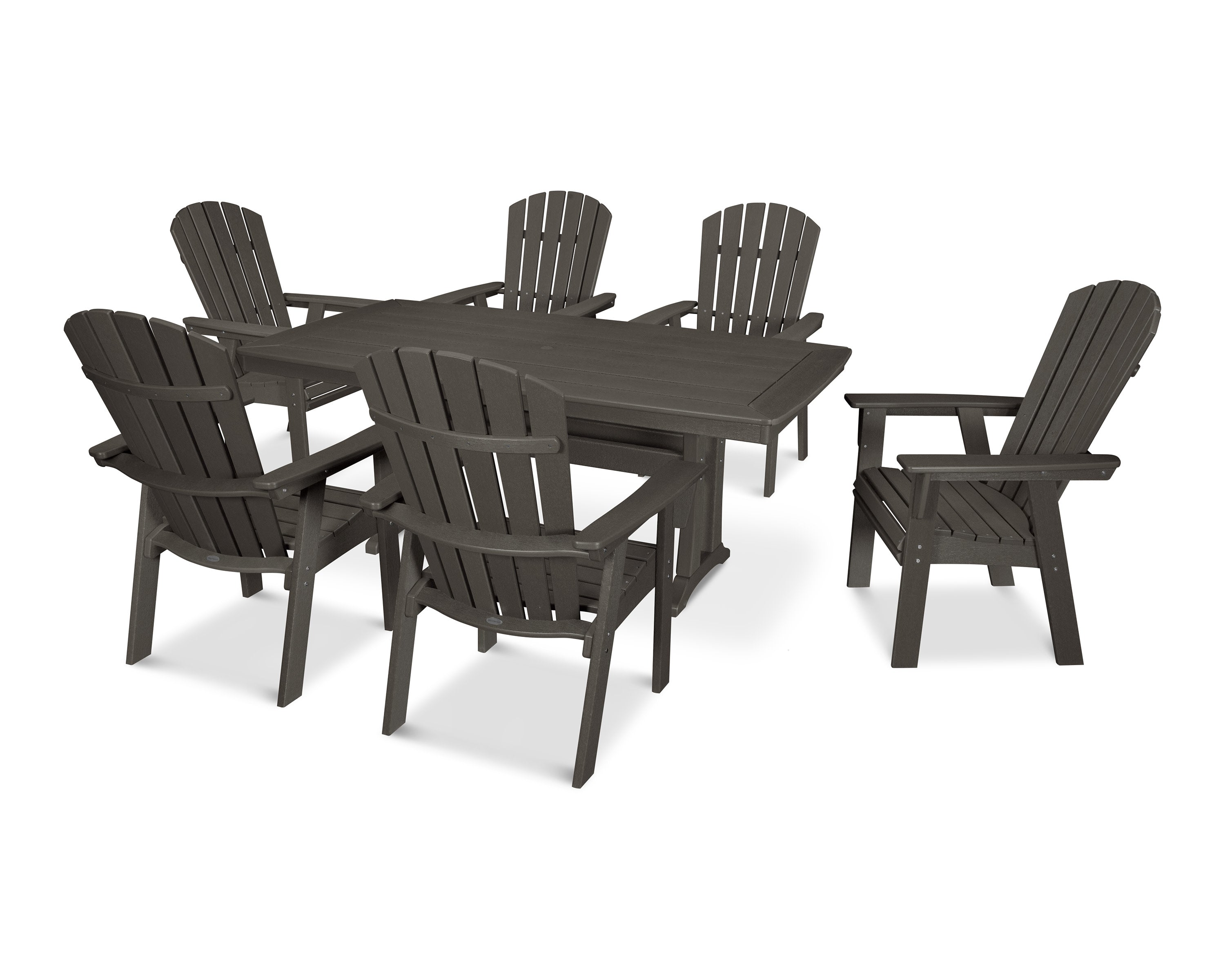 Nautical Curveback Adirondack 7-Piece Dining Set with Trestle Legs in Vintage Coffee