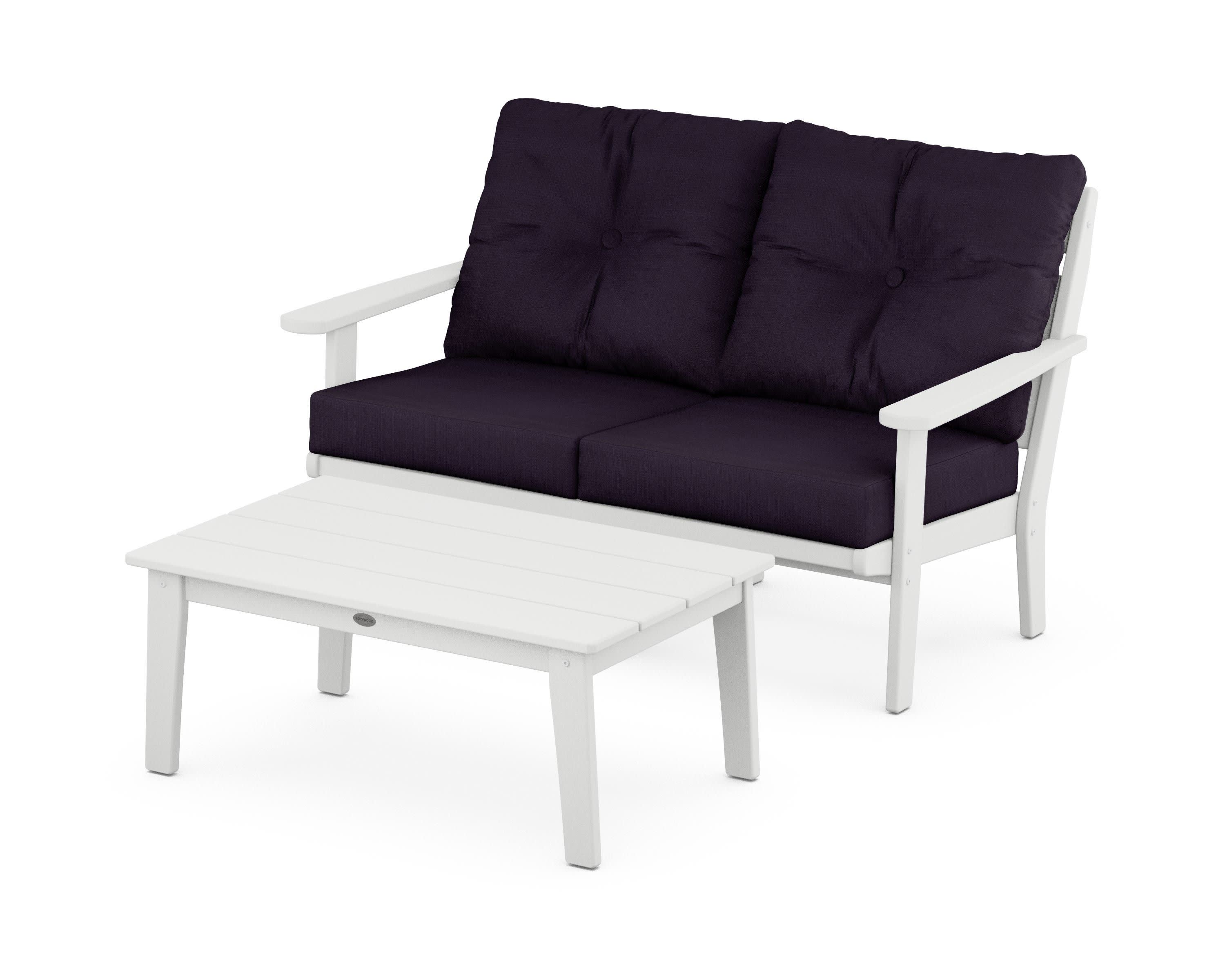 Lakeside 2-Piece Lounge Loveseat Set in White / Navy Linen