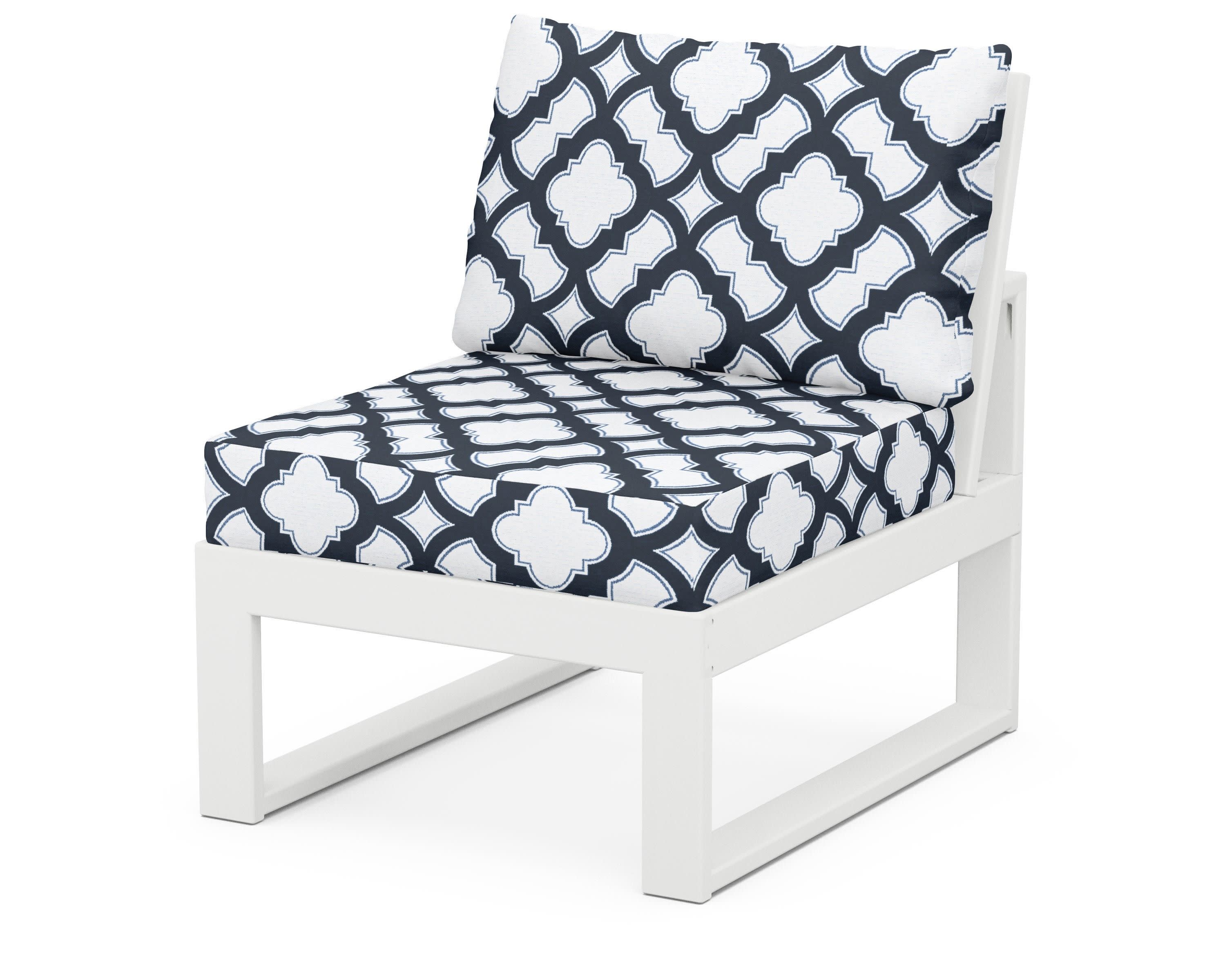 Modular Armless Chair in White / Trellis Marine Indigo