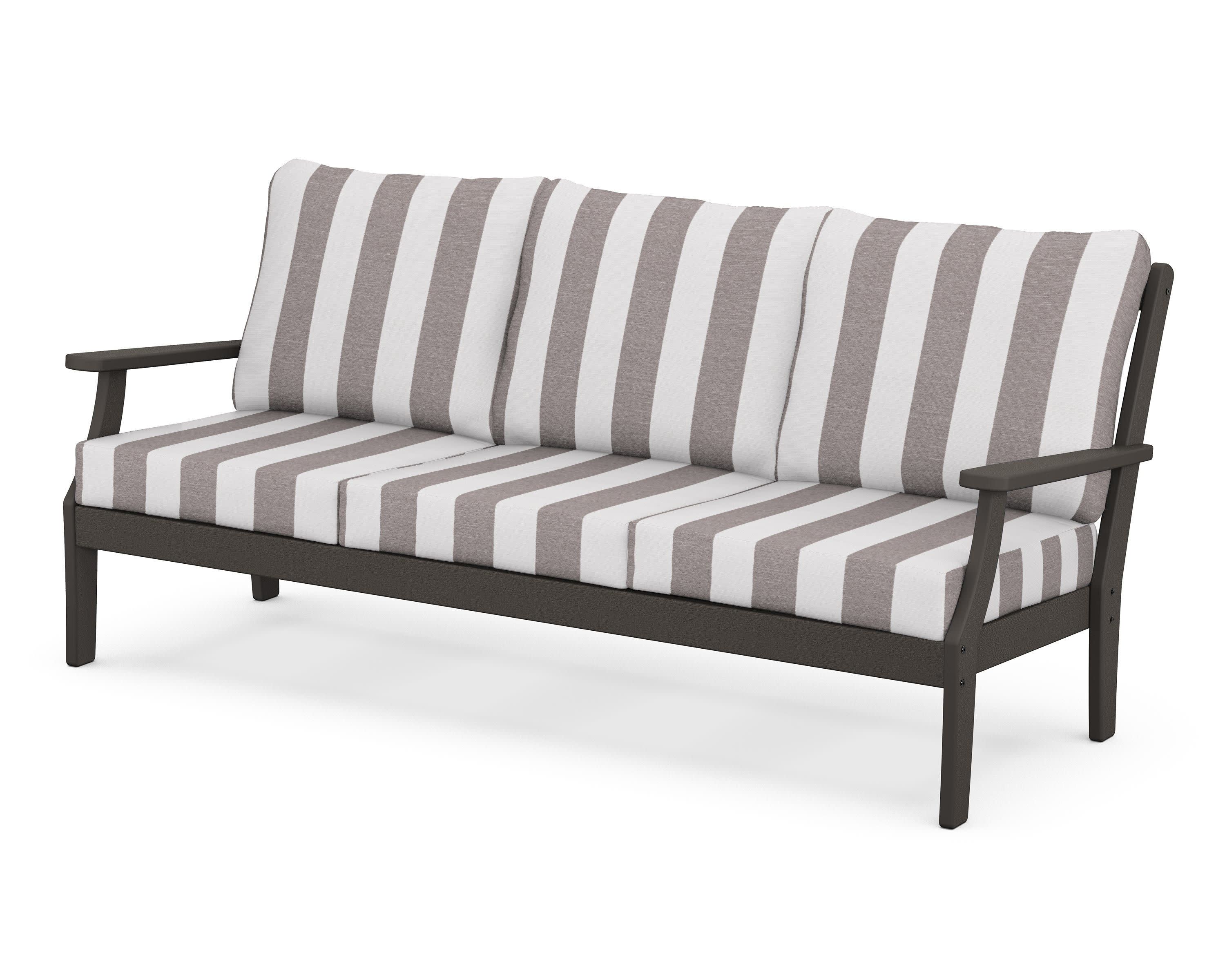 Braxton Deep Seating Sofa in Vintage Coffee / Cabana Stripe Grey Mist