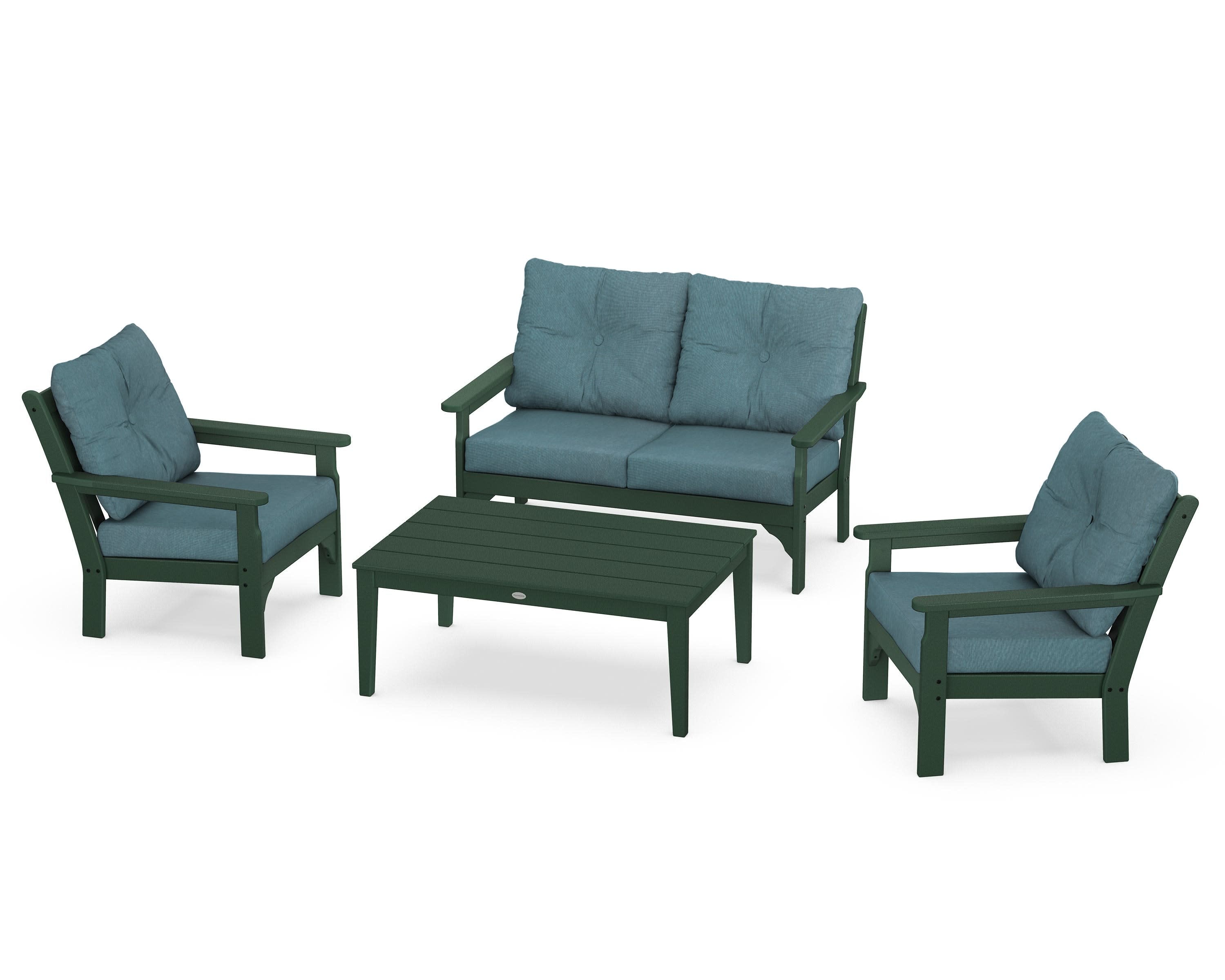 Vineyard 4-Piece Deep Seating Set in Green / Ocean Teal