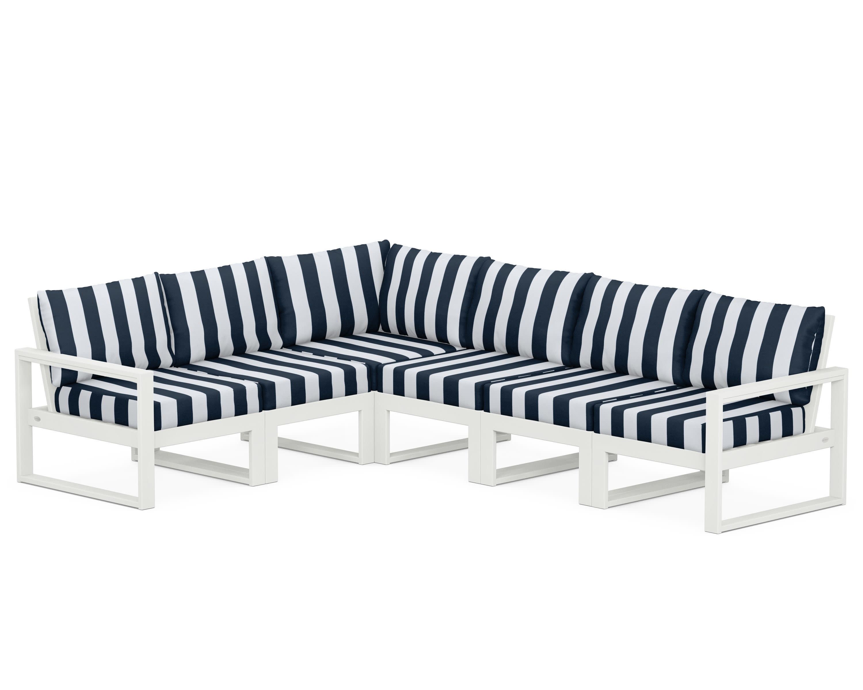 EDGE 6-Piece Modular Deep Seating Set in Vintage White / Cabana Stripe Marine Indigo