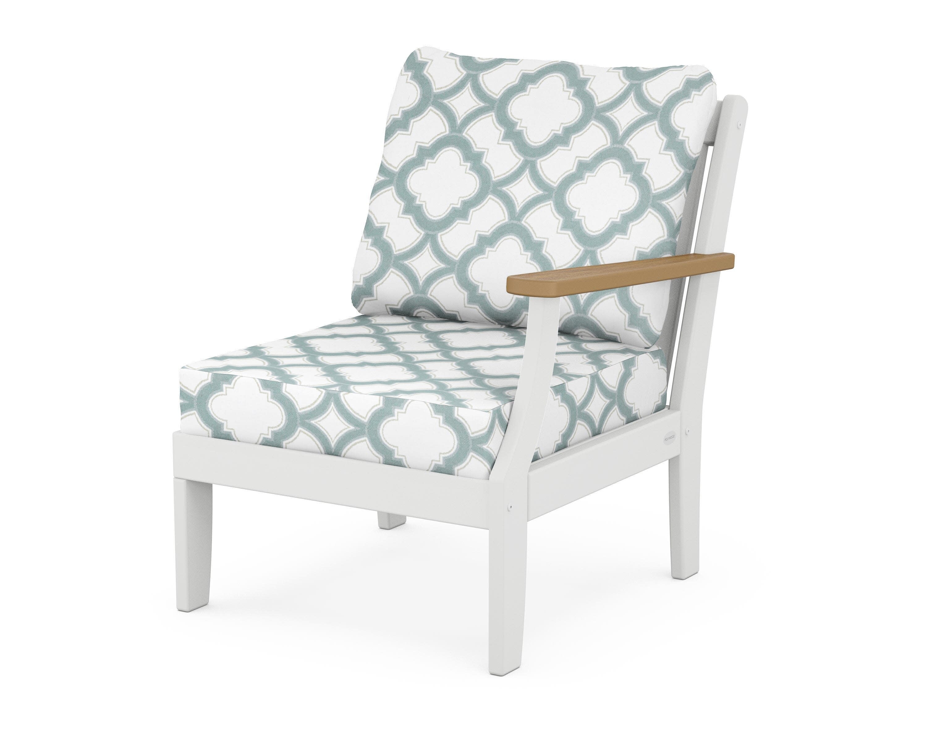 Braxton Modular Right Arm Chair in White / Natural / Trellis Glacier Spa