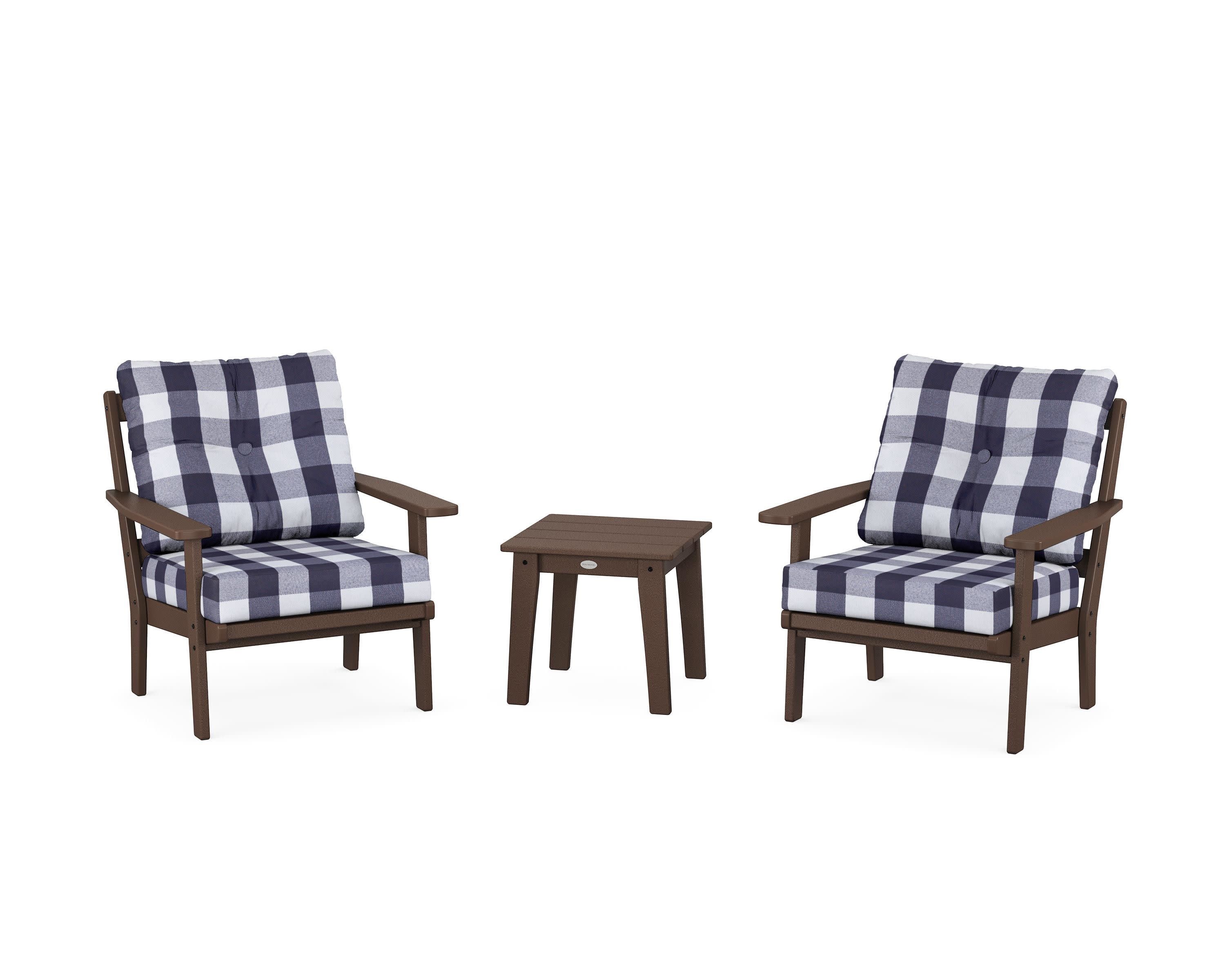 Oxford 3-Piece Deep Seating Set in Mahogany / Buffalo Plaid Navy
