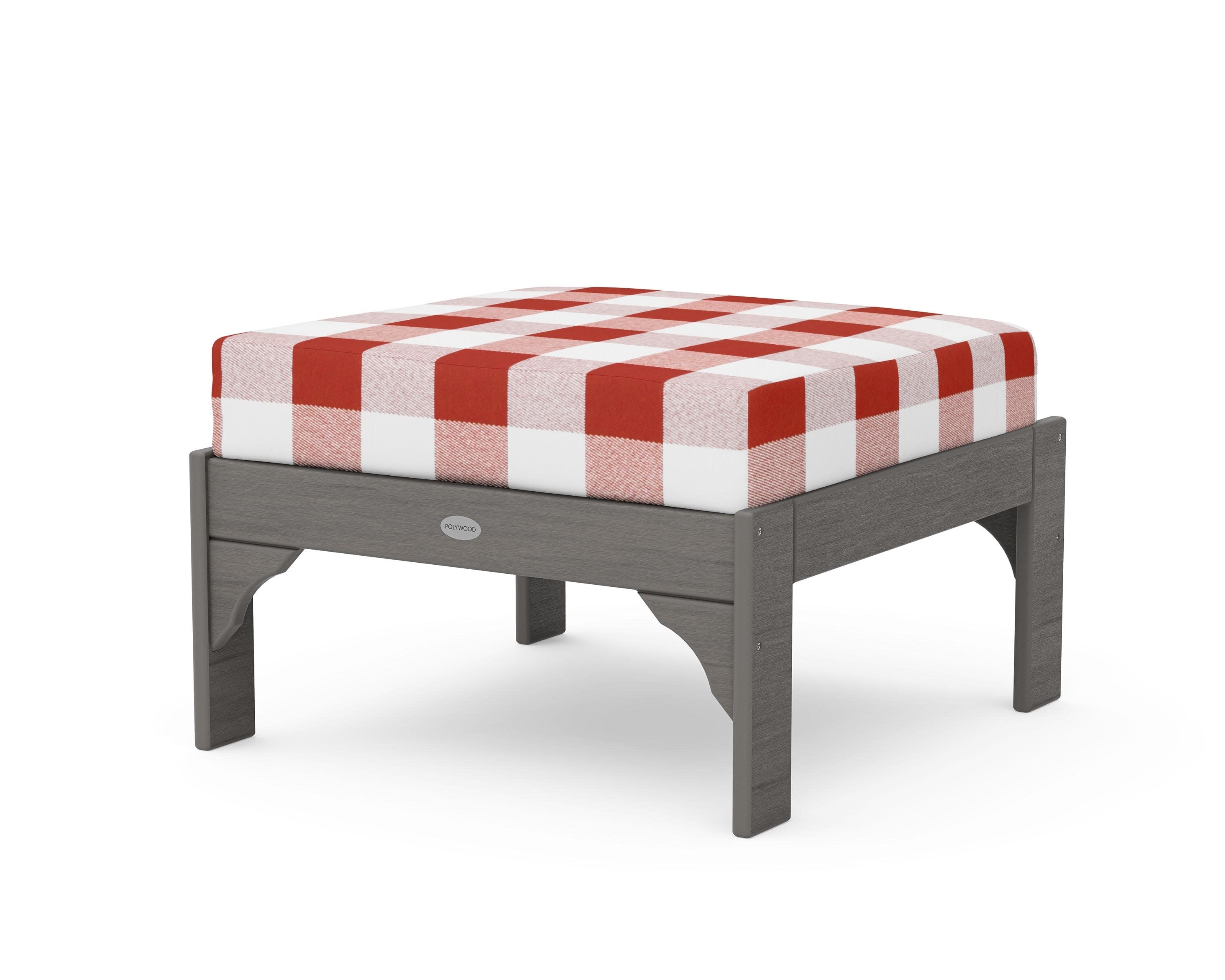 Vineyard Deep Seating Ottoman in Driftwood / Buffalo Plaid Crimson