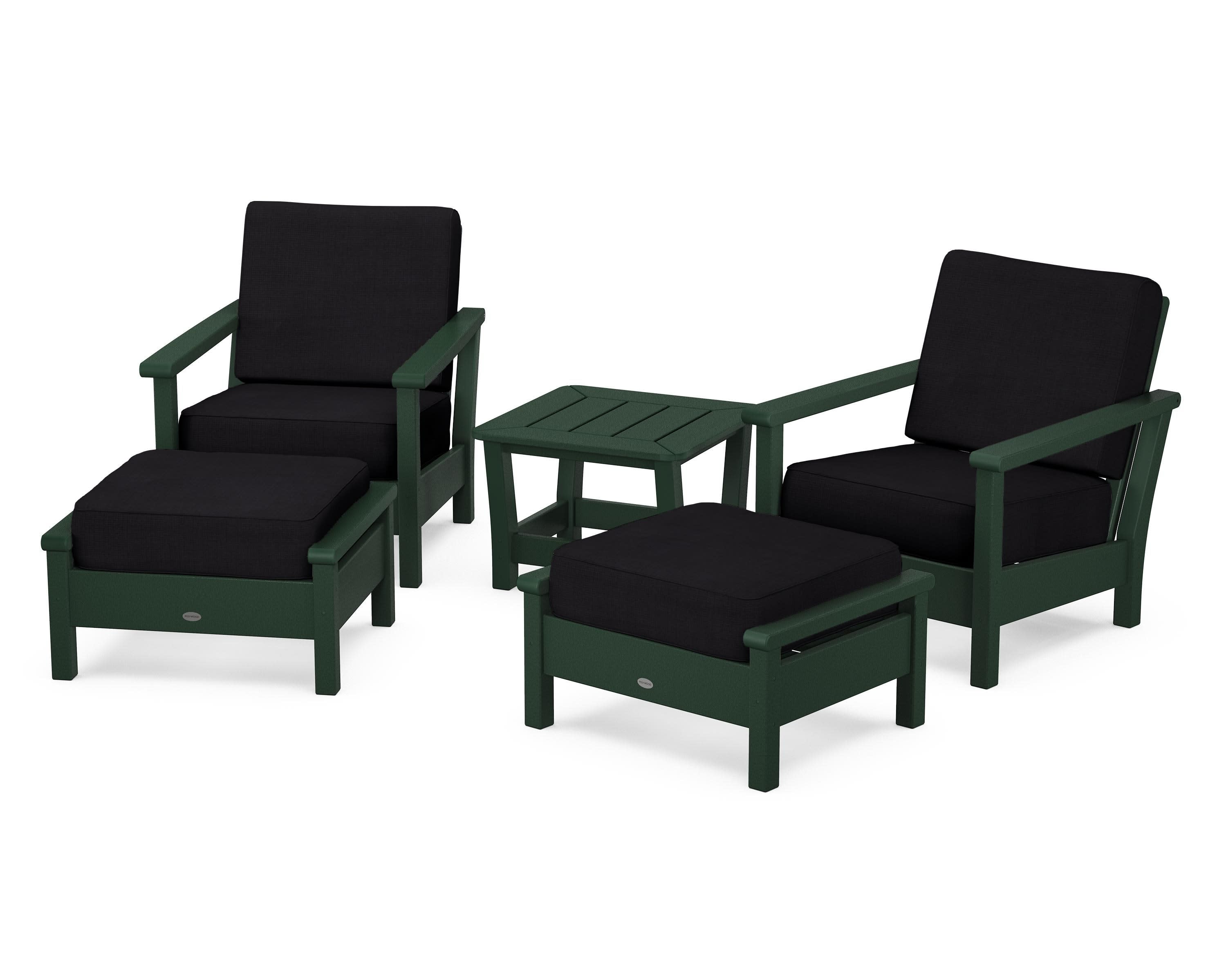 Harbour 5-Piece Deep Seating Chair Set in Green / Midnight Linen