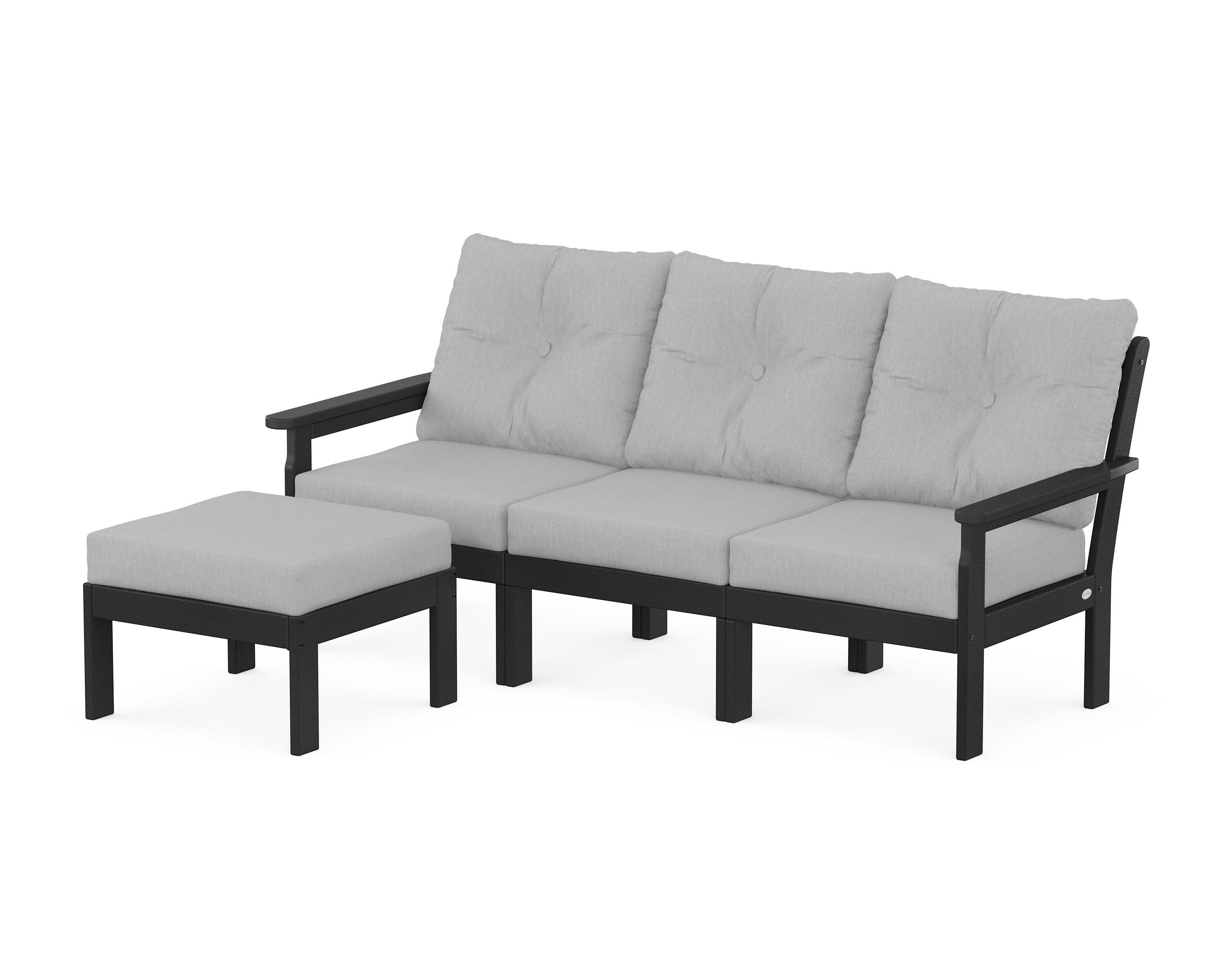 Vineyard 4-Piece Sectional with Ottoman in Black / Granite