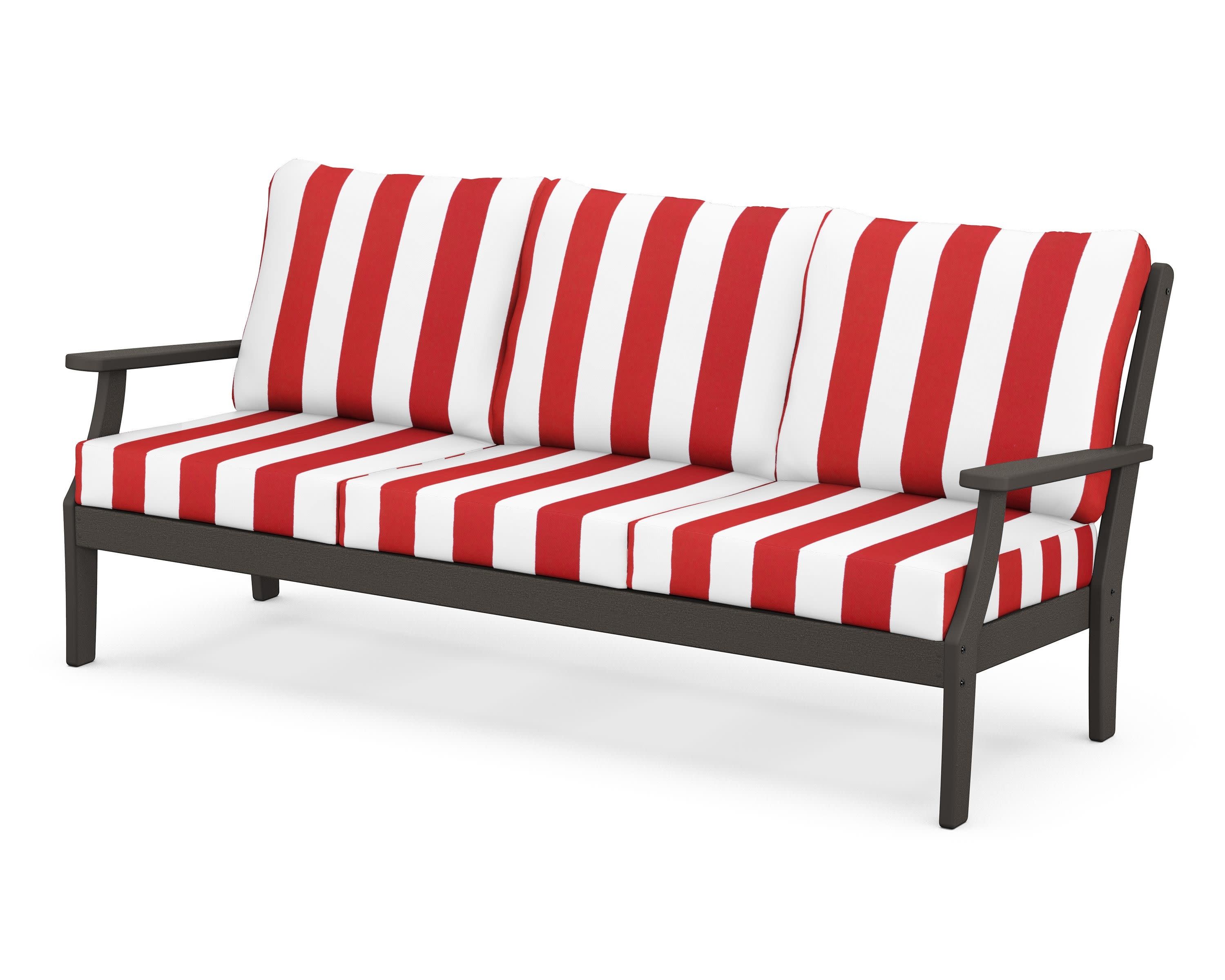 Braxton Deep Seating Sofa in Vintage Coffee / Cabana Stripe Crimson
