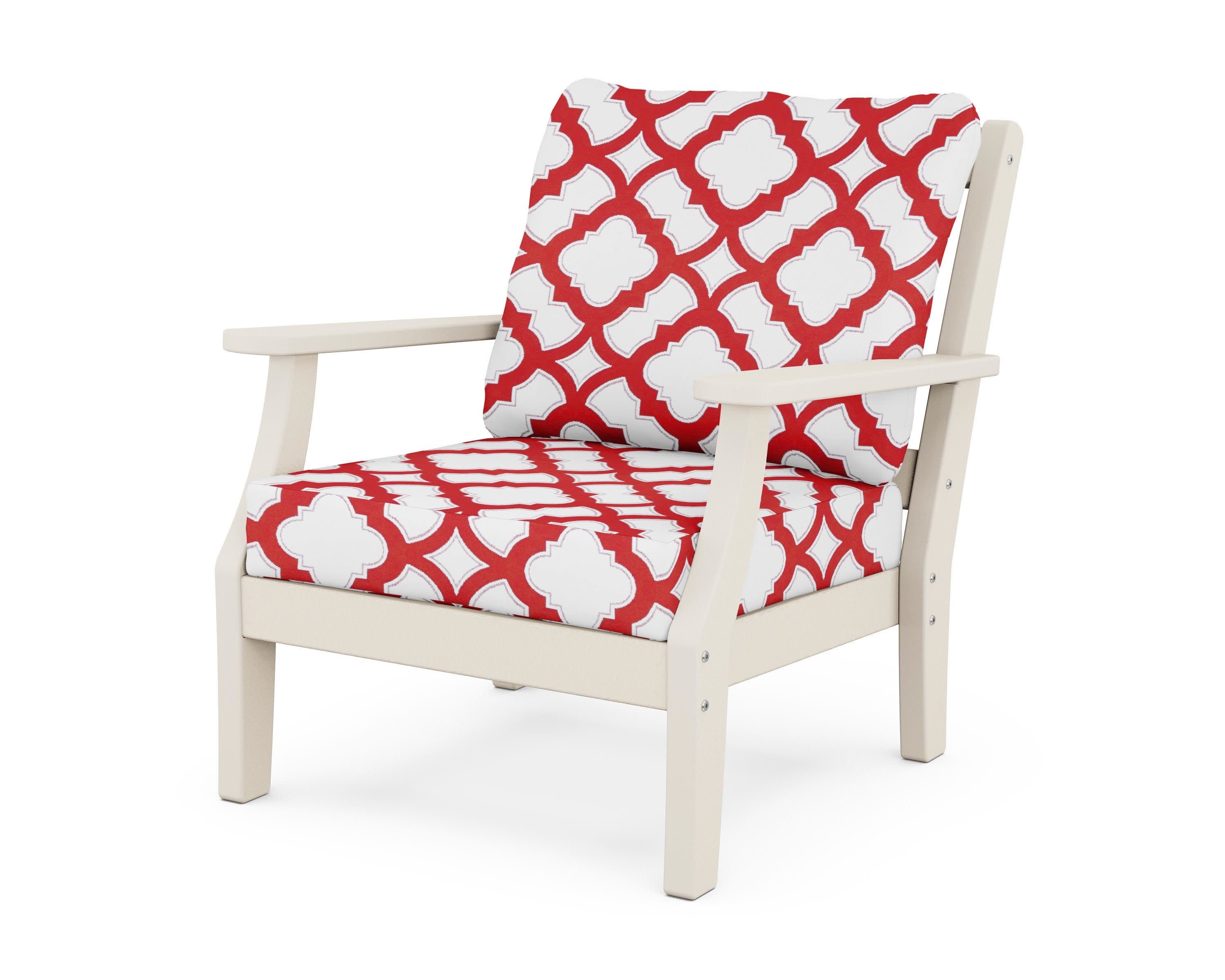 Chinoiserie Deep Seating Chair in Sand / Trellis Crimson