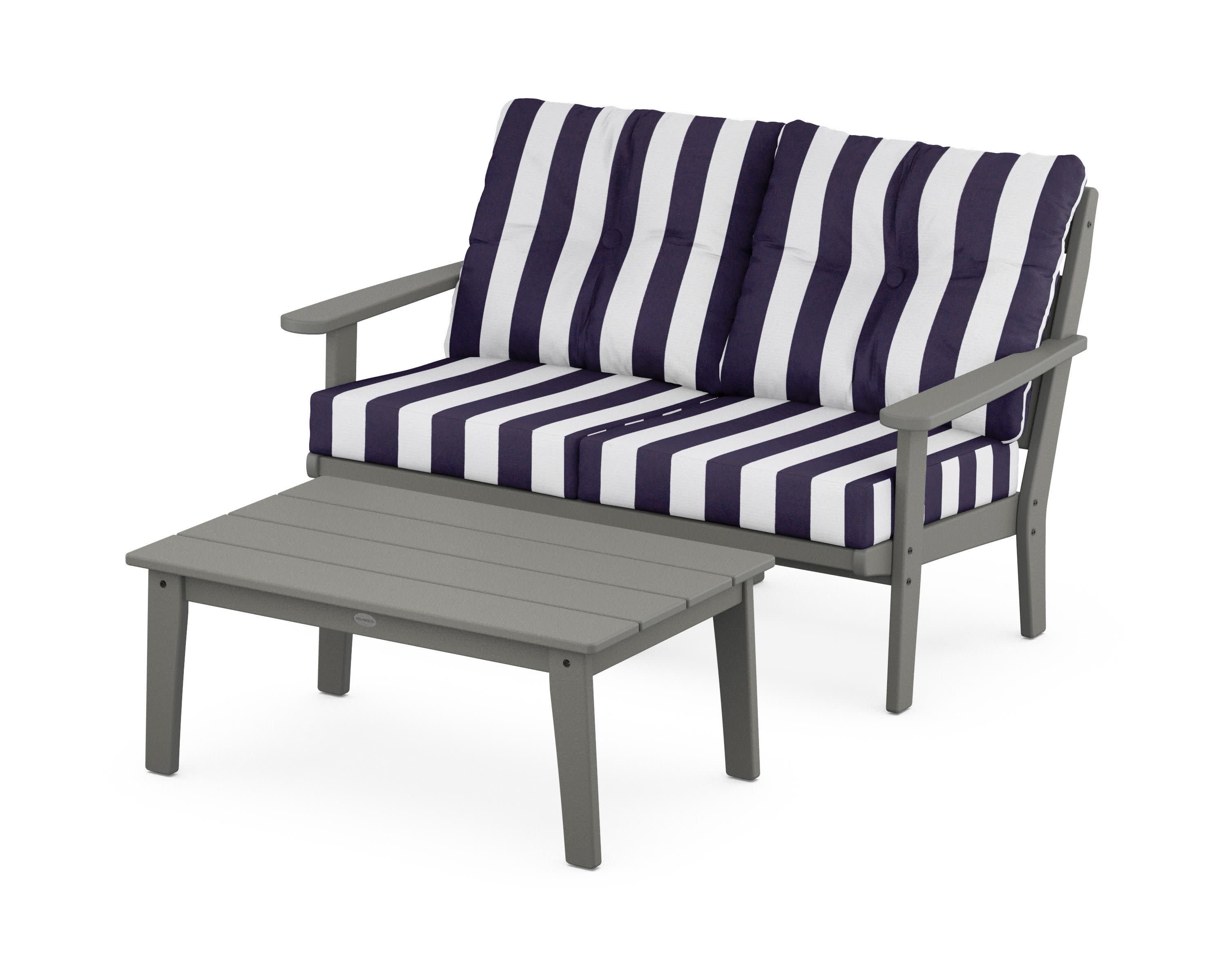Lakeside 2-Piece Lounge Loveseat Set in Slate Grey / Cabana Stripe Navy