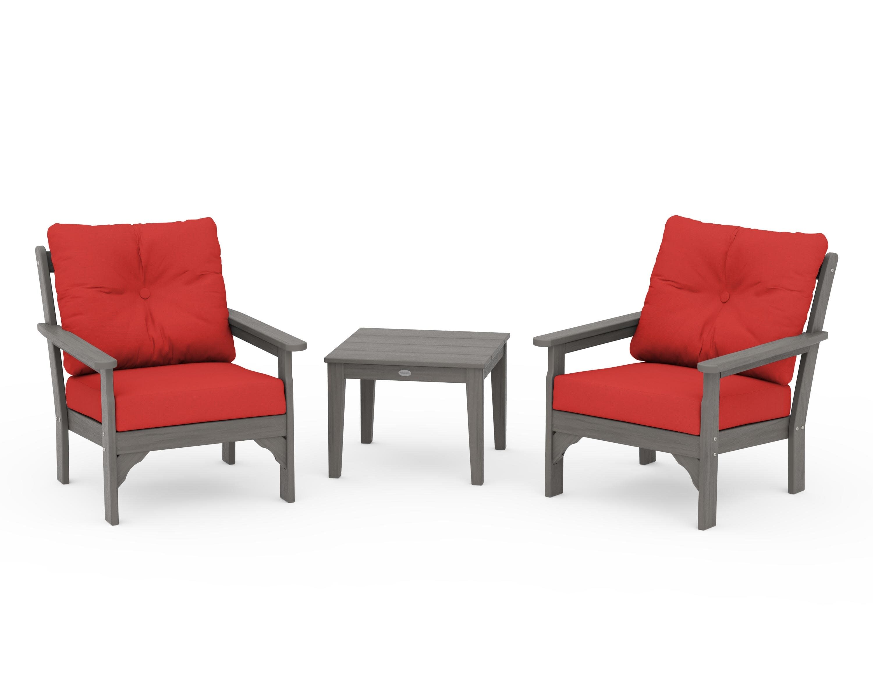 Vineyard 3-Piece Deep Seating Set in Driftwood / Crimson Linen