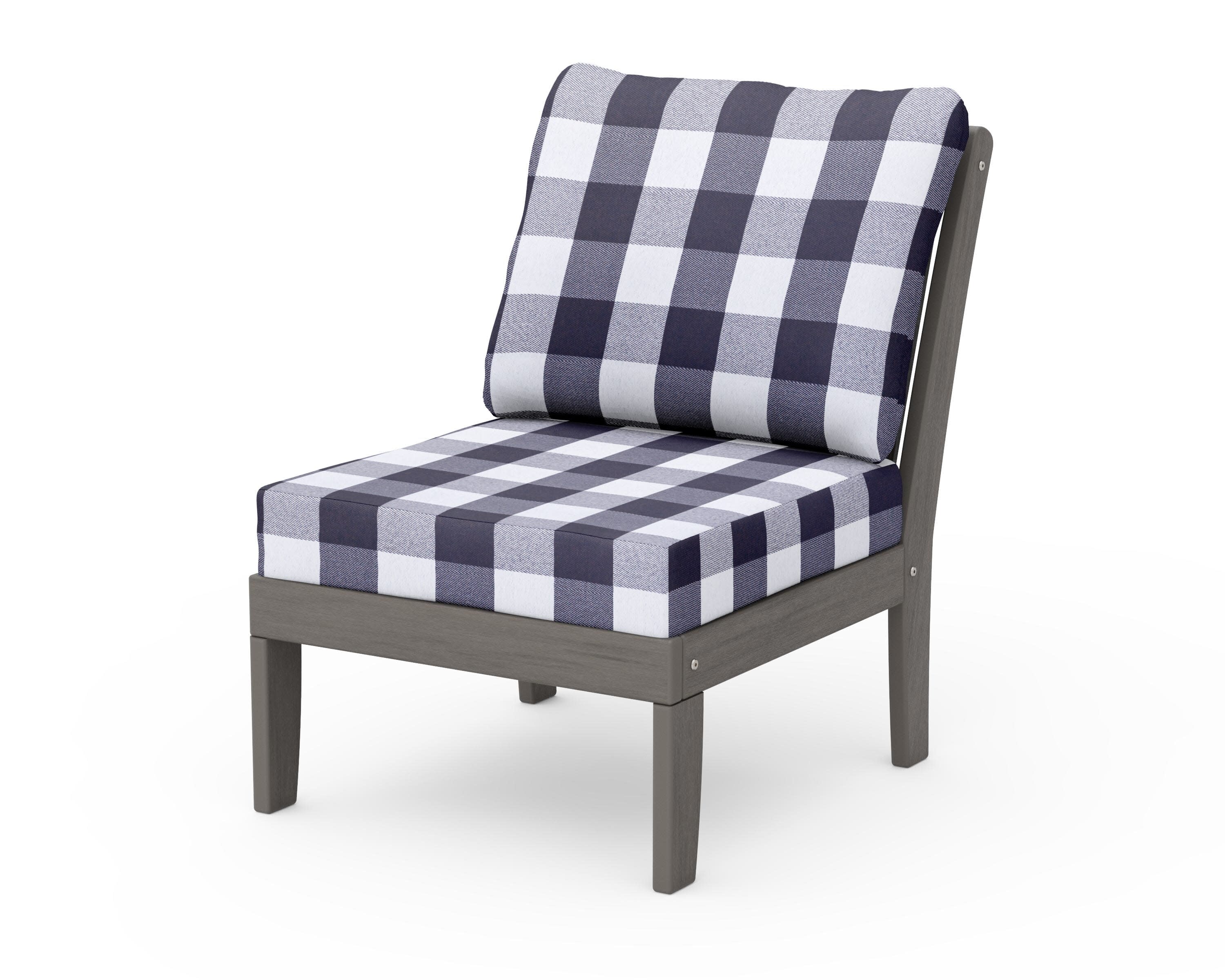 Braxton Modular Armless Chair in Driftwood / Buffalo Plaid Navy