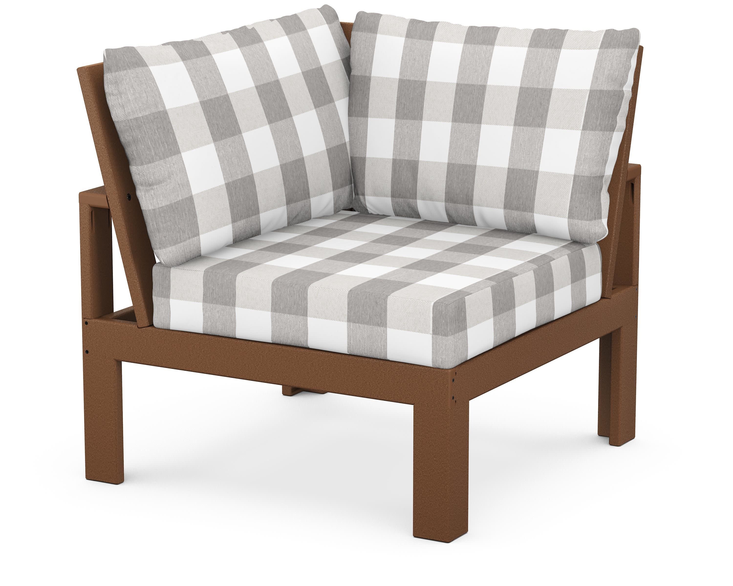Modular Corner Chair in Teak / Buffalo Plaid Grey Mist