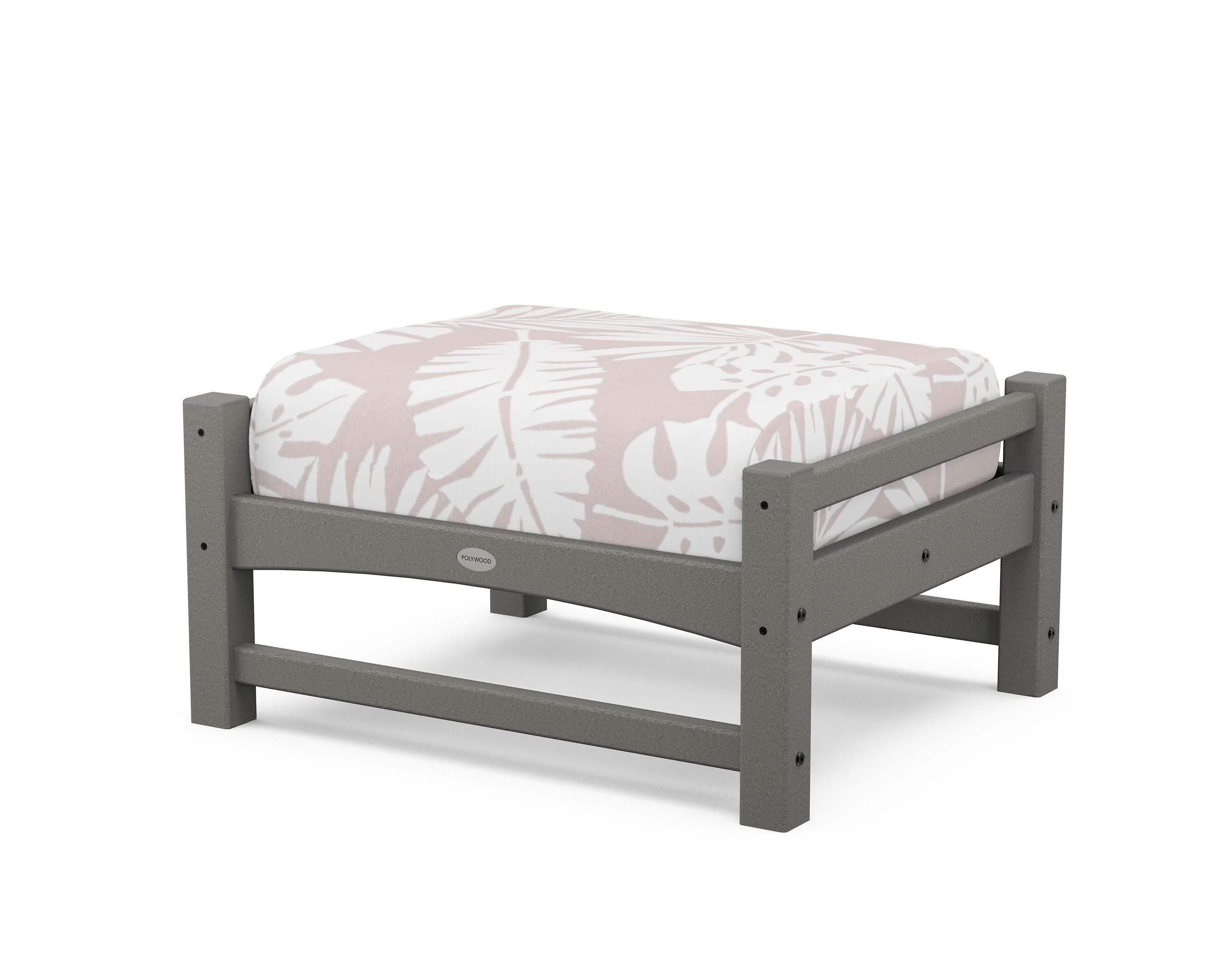 Club Ottoman in Slate Grey / Leaf Dune Burlap