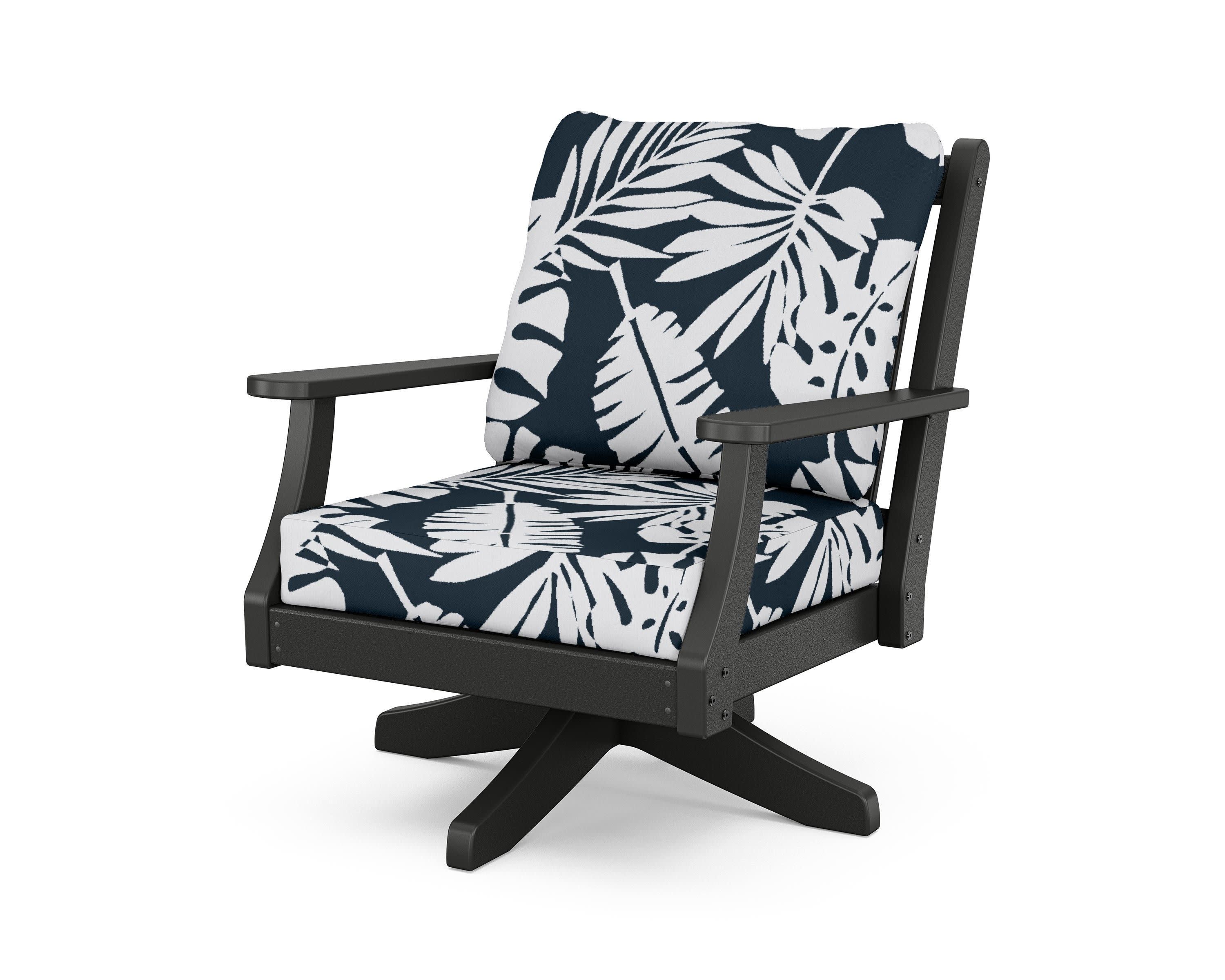 Wovendale Deep Seating Swivel Chair in Black / Leaf Marine Indigo