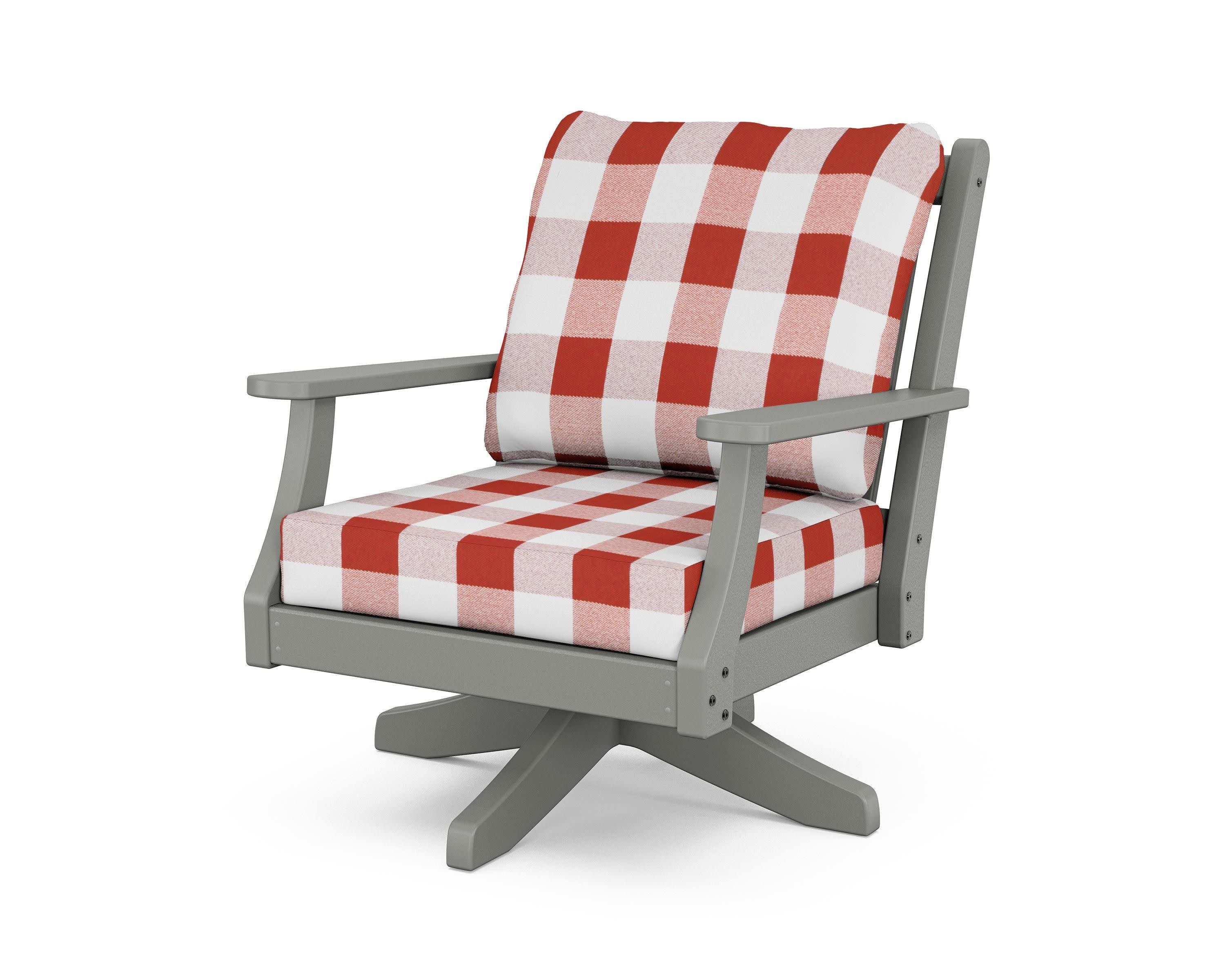 Wovendale Deep Seating Swivel Chair in Slate Grey / Buffalo Plaid Crimson