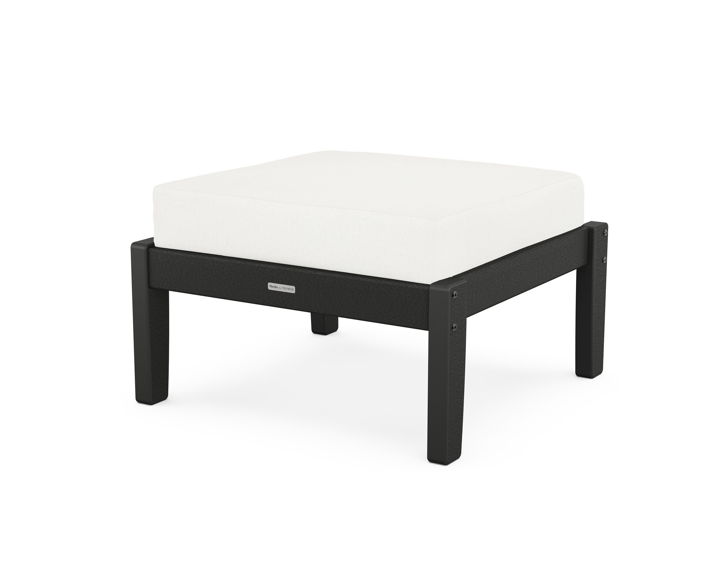 Chinoiserie Deep Seating Ottoman in Black / Natural Linen