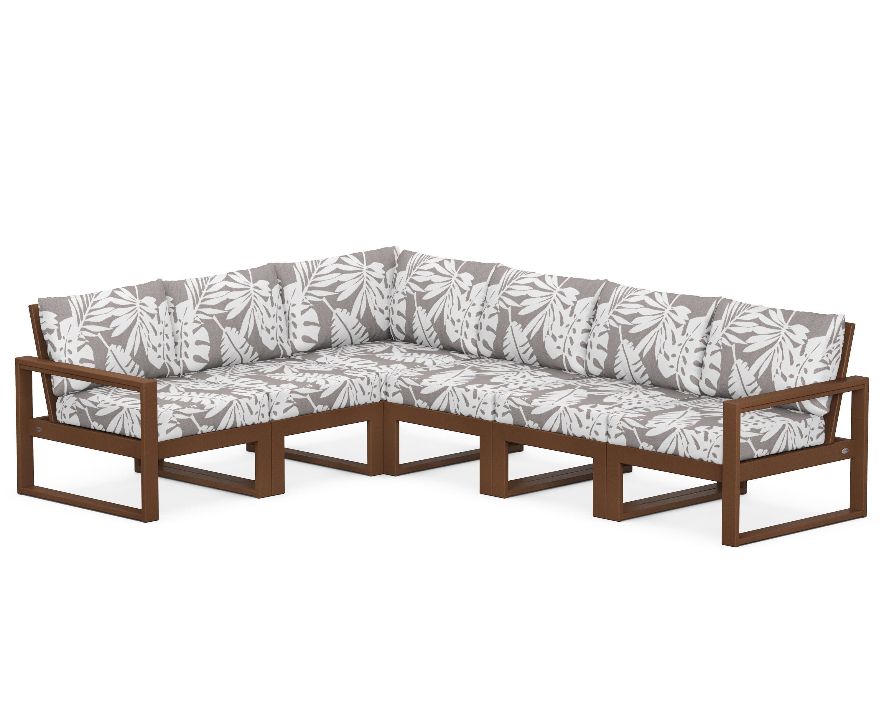 EDGE 6-Piece Modular Deep Seating Set in Teak / Leaf Grey Mist