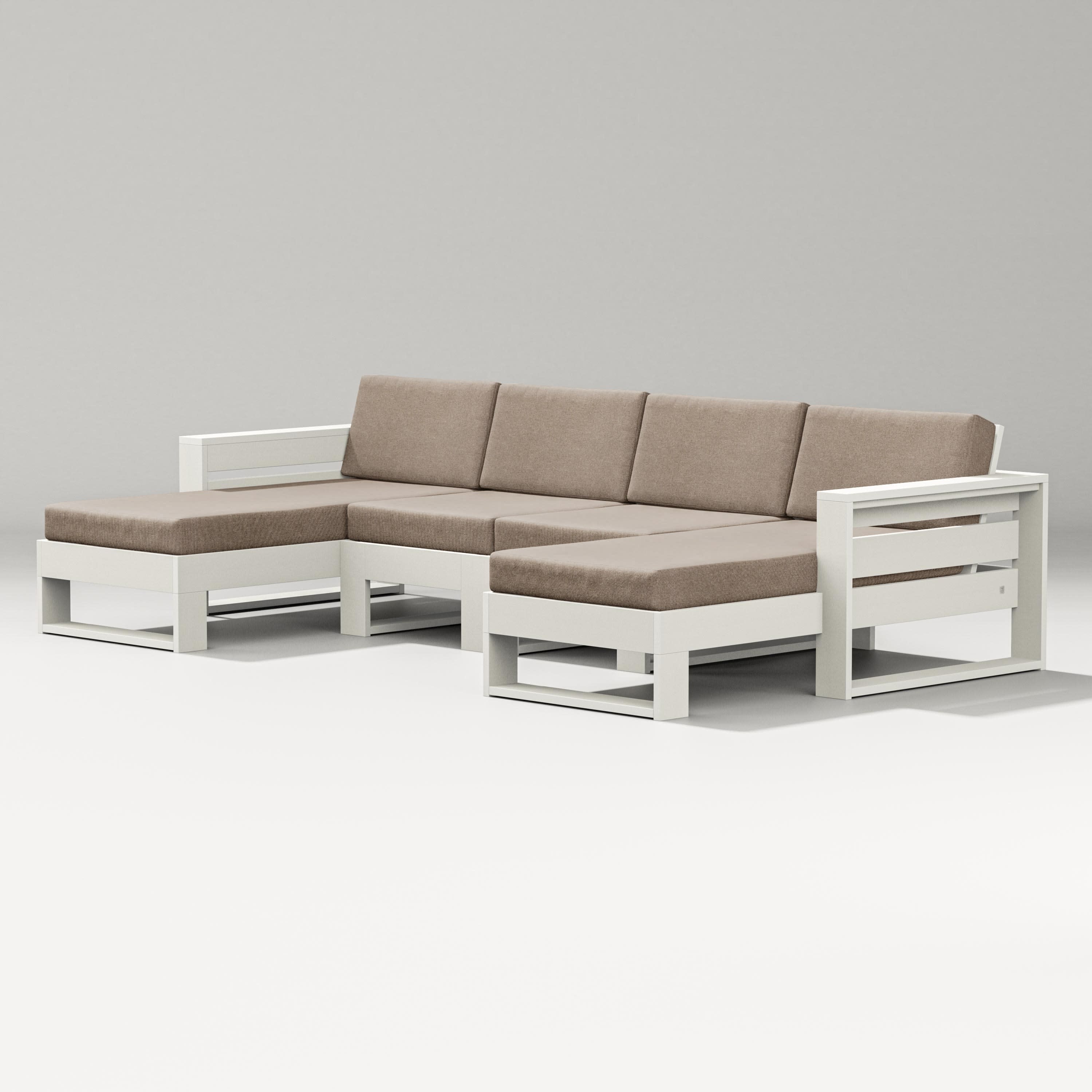 Latitude Double Chaise Sectional in Vintage White / Spiced Burlap