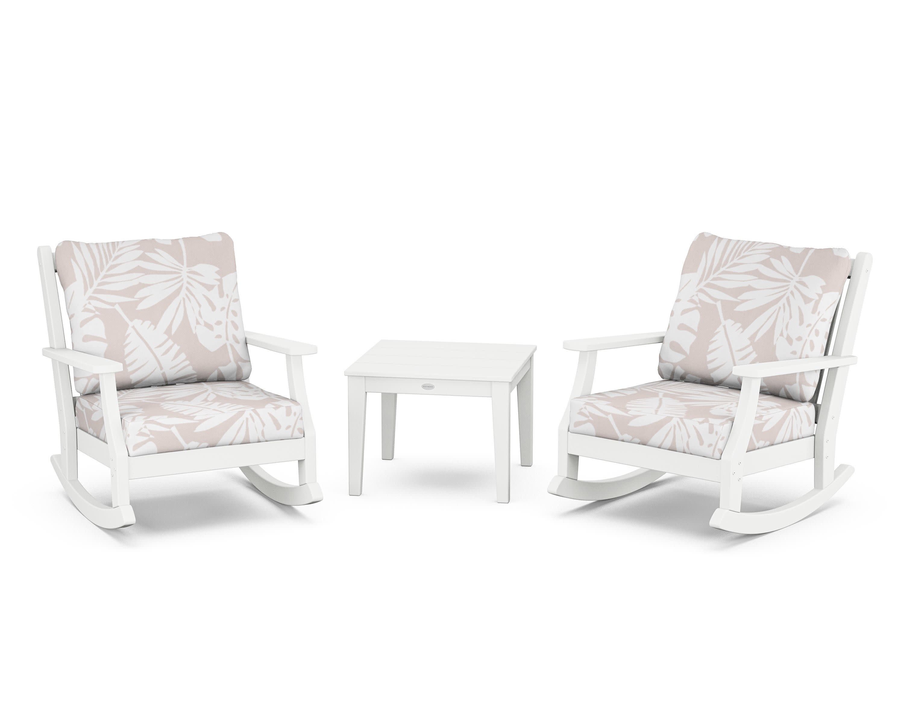 Wovendale 3-Piece Deep Seating Rocker Set in White / Leaf Dune Burlap