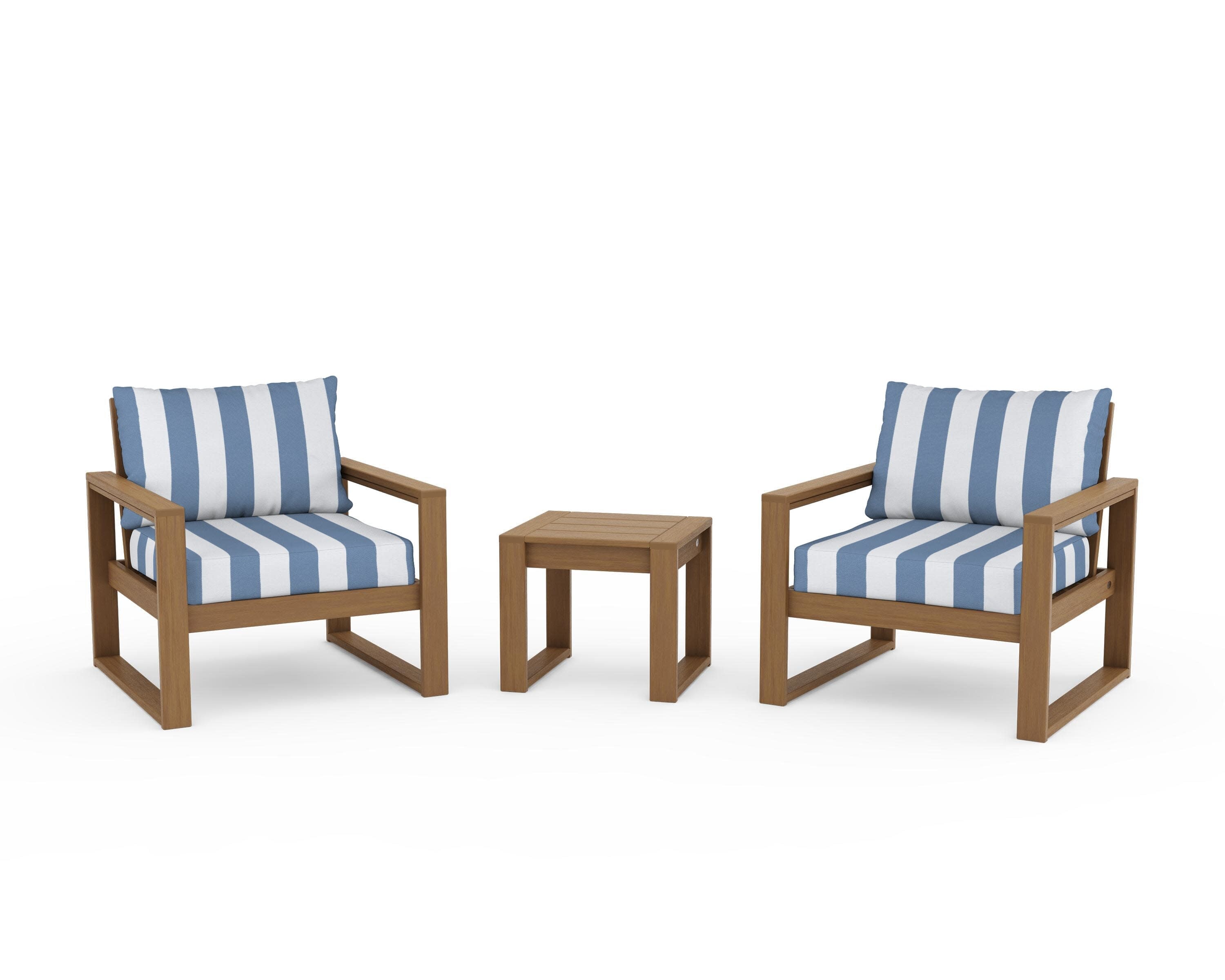 EDGE Sectional 3-Piece Deep Seating Set in Natural / Cabana Stripe Sky Blue