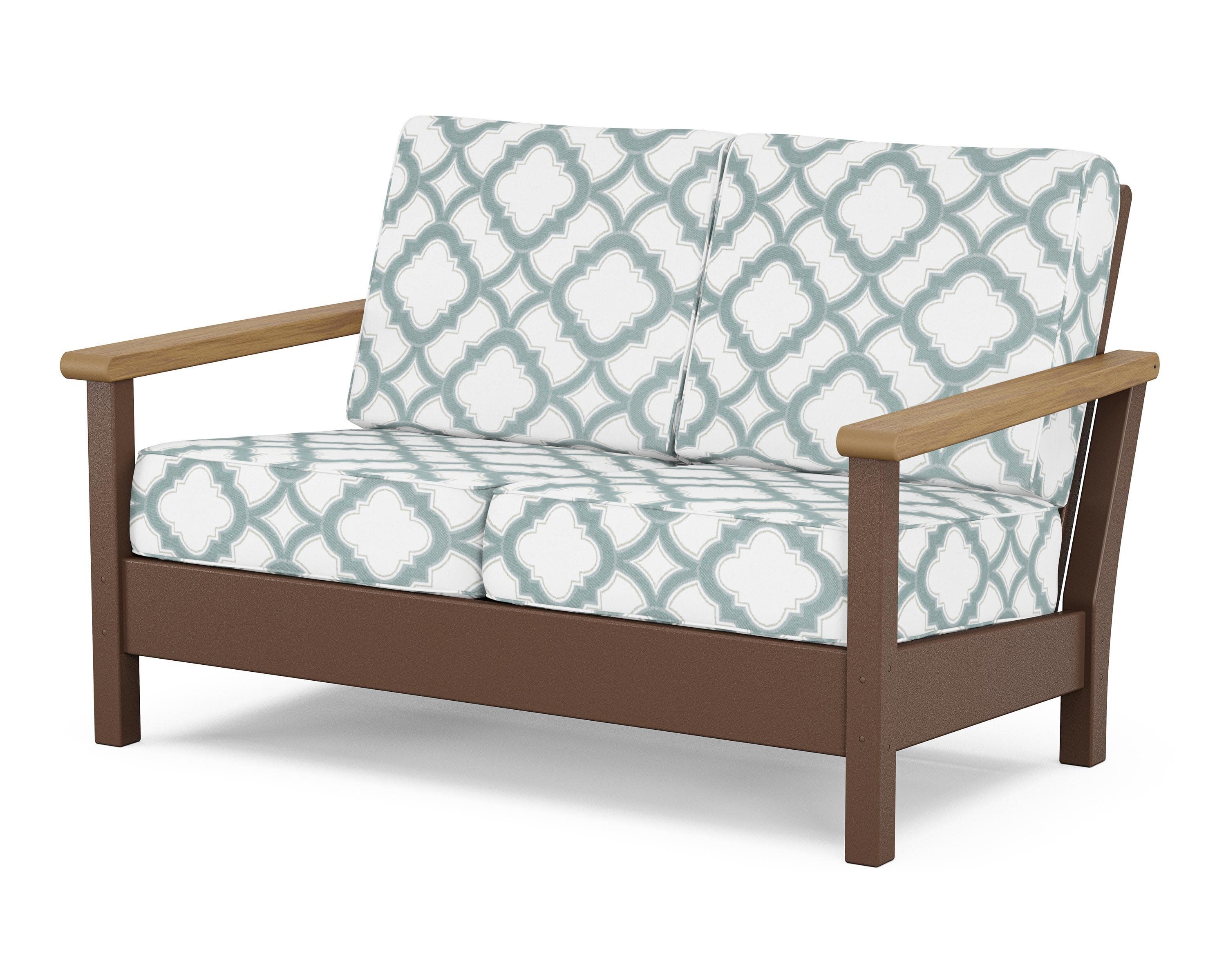 Harbour Deep Seating Loveseat in Mahogany / Natural / Trellis Glacier Spa